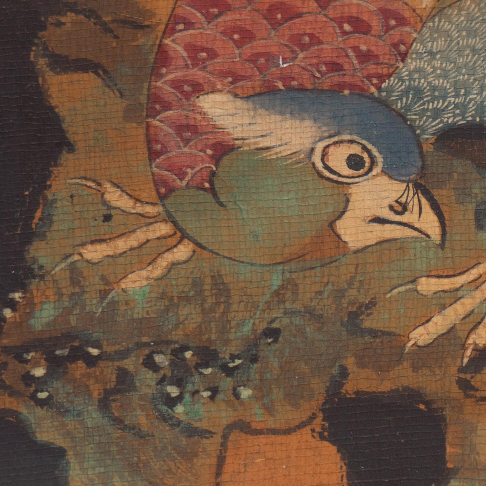 « Bird of Paradise on a Mossy Rock » (oiseau du paradis sur une roche moussue), peinture d'école chinoise du 19e siècle - Art de 19th Century Chinese school