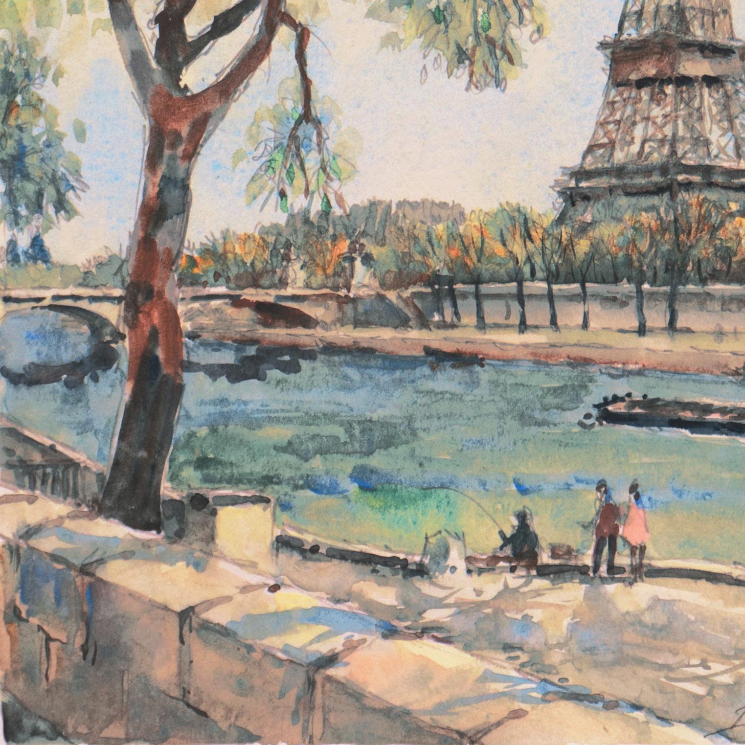 'The Seine and the Eiffel Tower', Paris, Salon D'Automne, Salon Des Independents - Impressionist Art by Pierre Eugene Cambier
