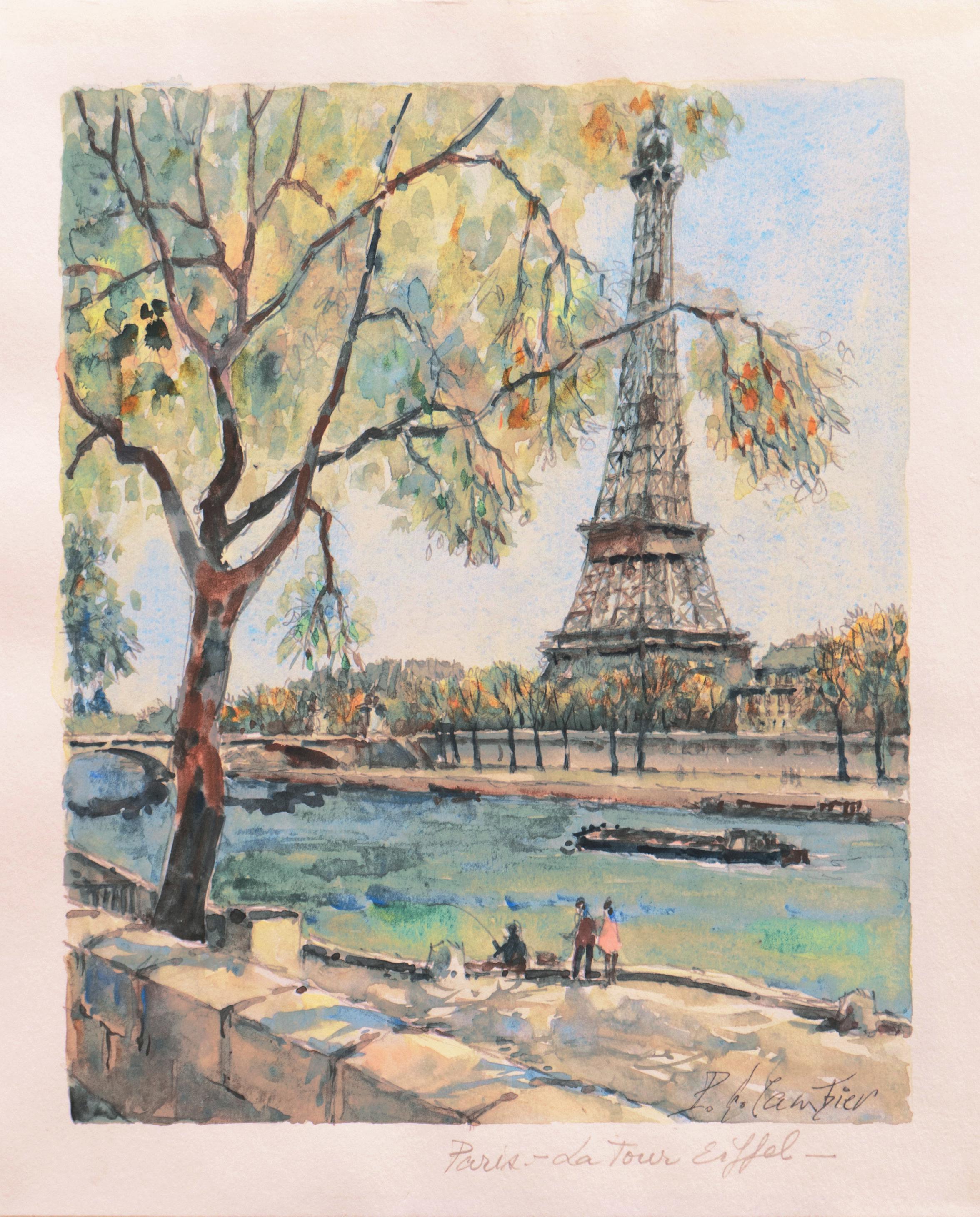 'The Seine and the Eiffel Tower', Paris, Salon D'Automne, Salon Des Independents - Art by Pierre Eugene Cambier