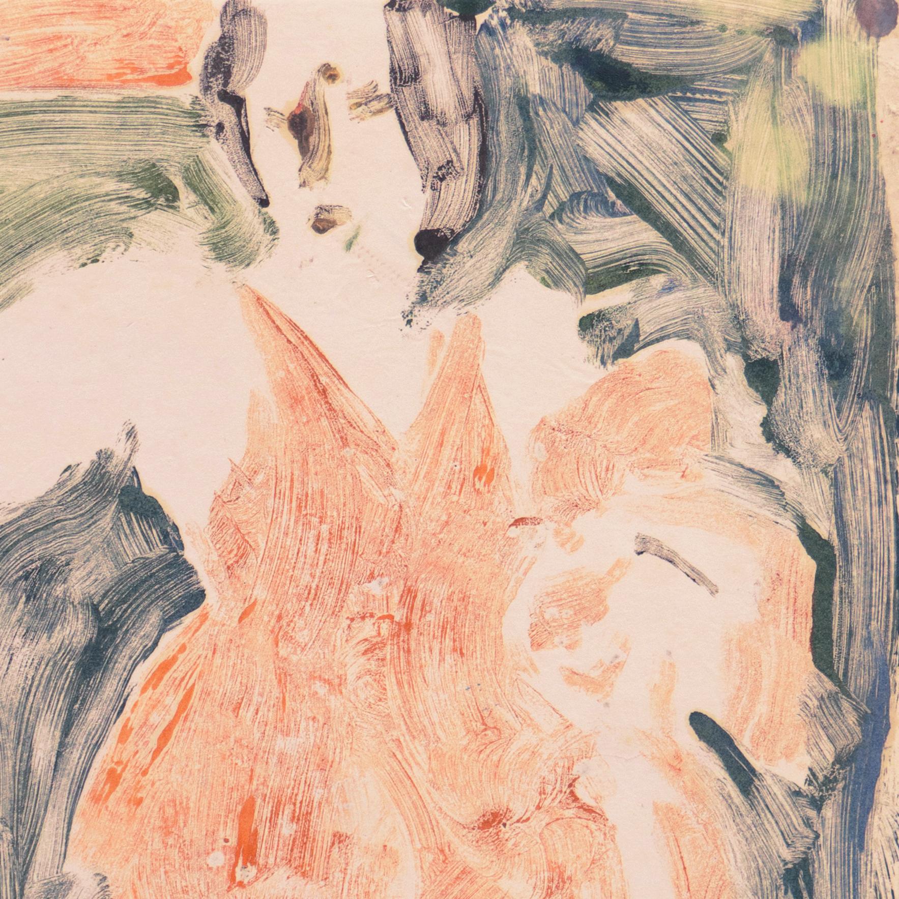 Verso gestempelt mit dem Nachlassstempel von Victor Di Gesu (Amerikaner, 1914-1988), geschaffen um 1950.

Eine dynamische Monotypie aus der Mitte des Jahrhunderts von diesem in Paris ausgebildeten kalifornischen Post-Impressionisten, der im LACMA