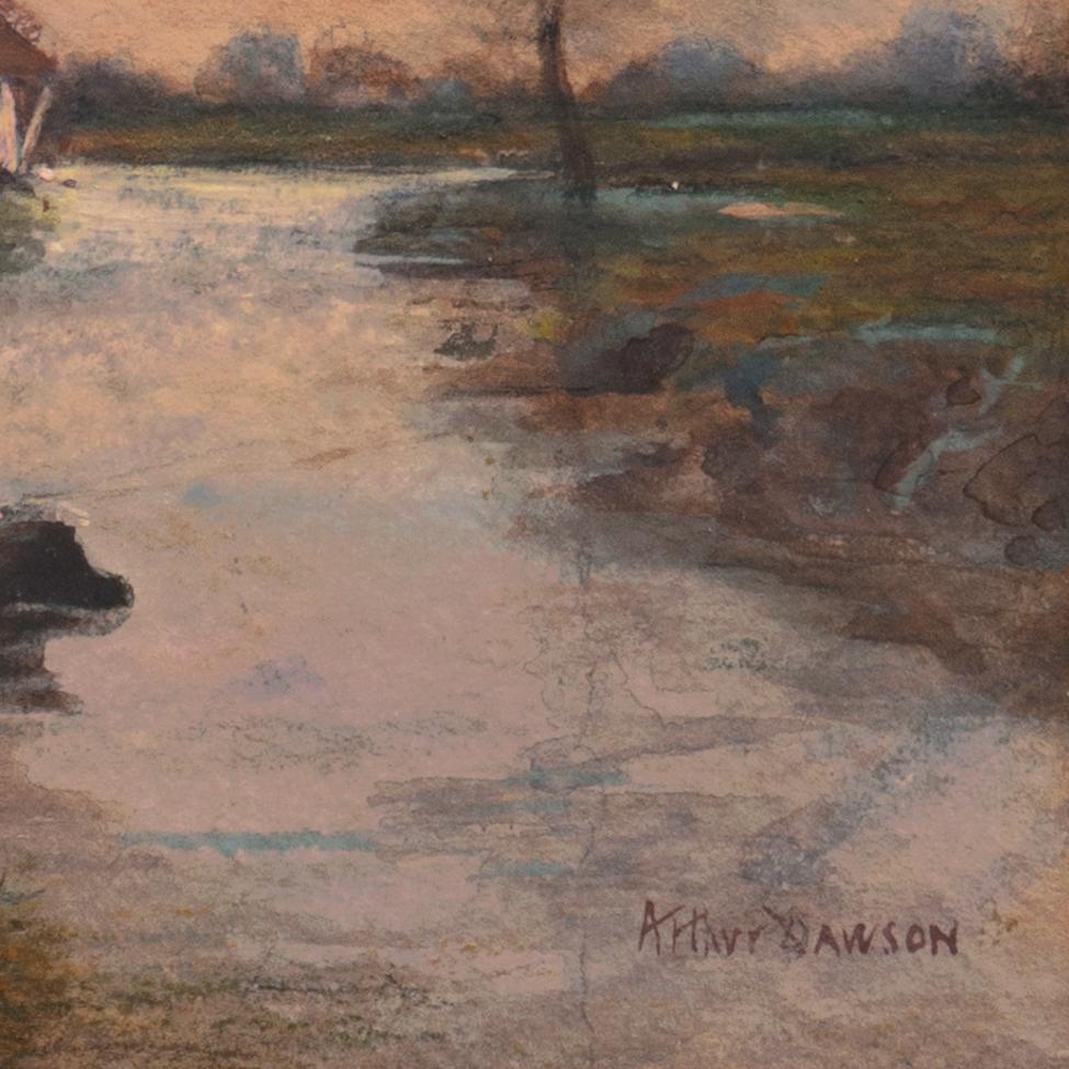 „Evening Fishing“, Sunset River Landscape, Chicago Society of Artists, New York (Braun), Landscape Art, von Arthur Dawson