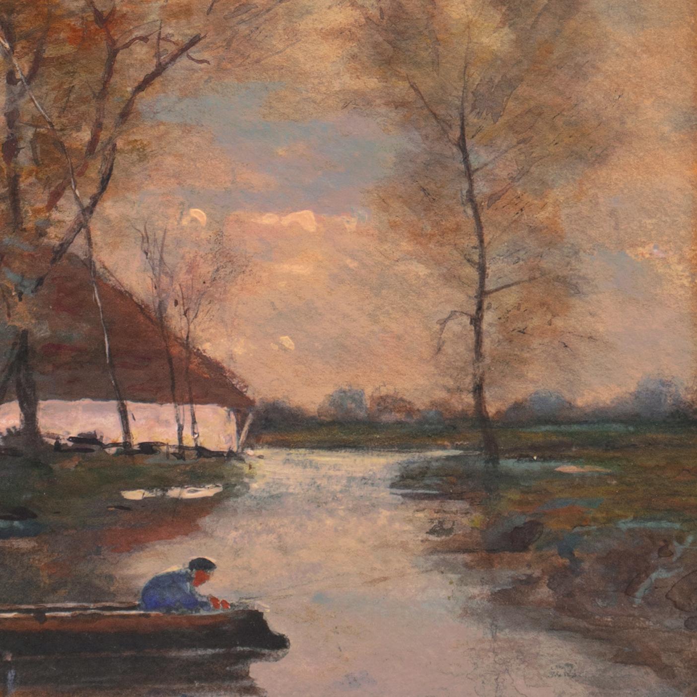 „Evening Fishing“, Sunset River Landscape, Chicago Society of Artists, New York im Angebot 3