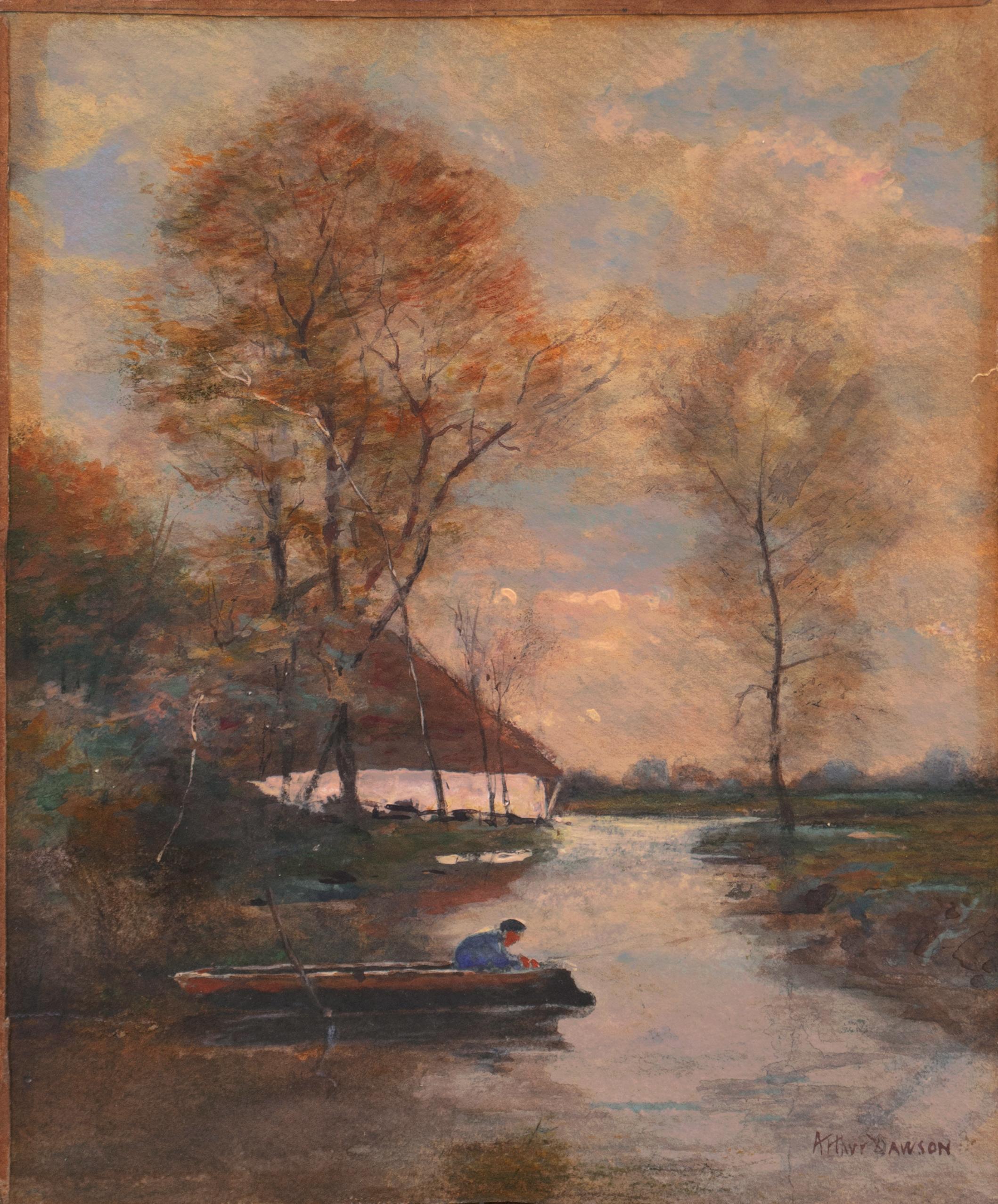 'Evening Fishing', Sunset River Landscape, Chicago Society of Artists, New York For Sale 1