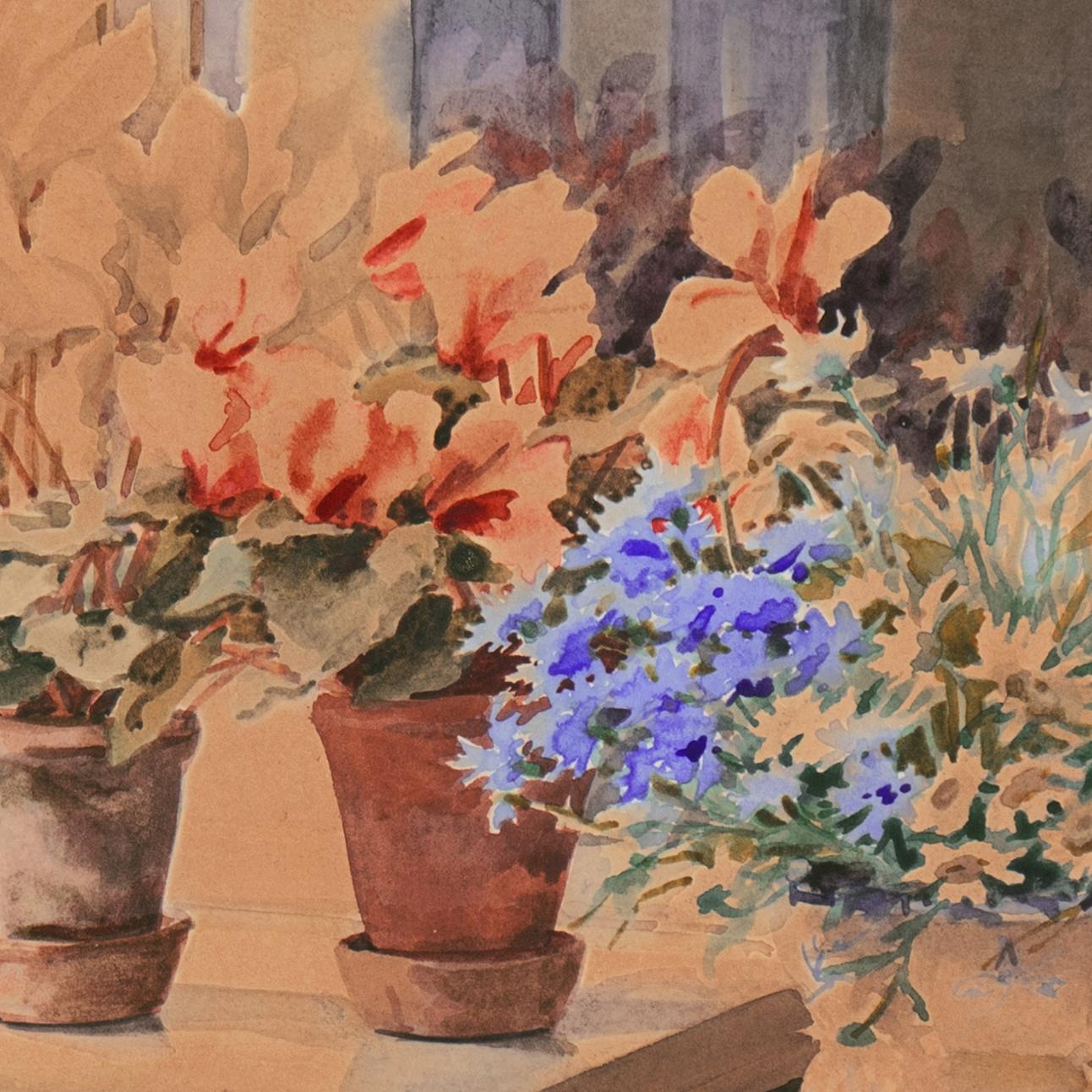 'Flowers on a Window Sill', Royal Provenance, Russia, Queen Elizabeth II     - Impressionist Art by Olga Alexandrovna