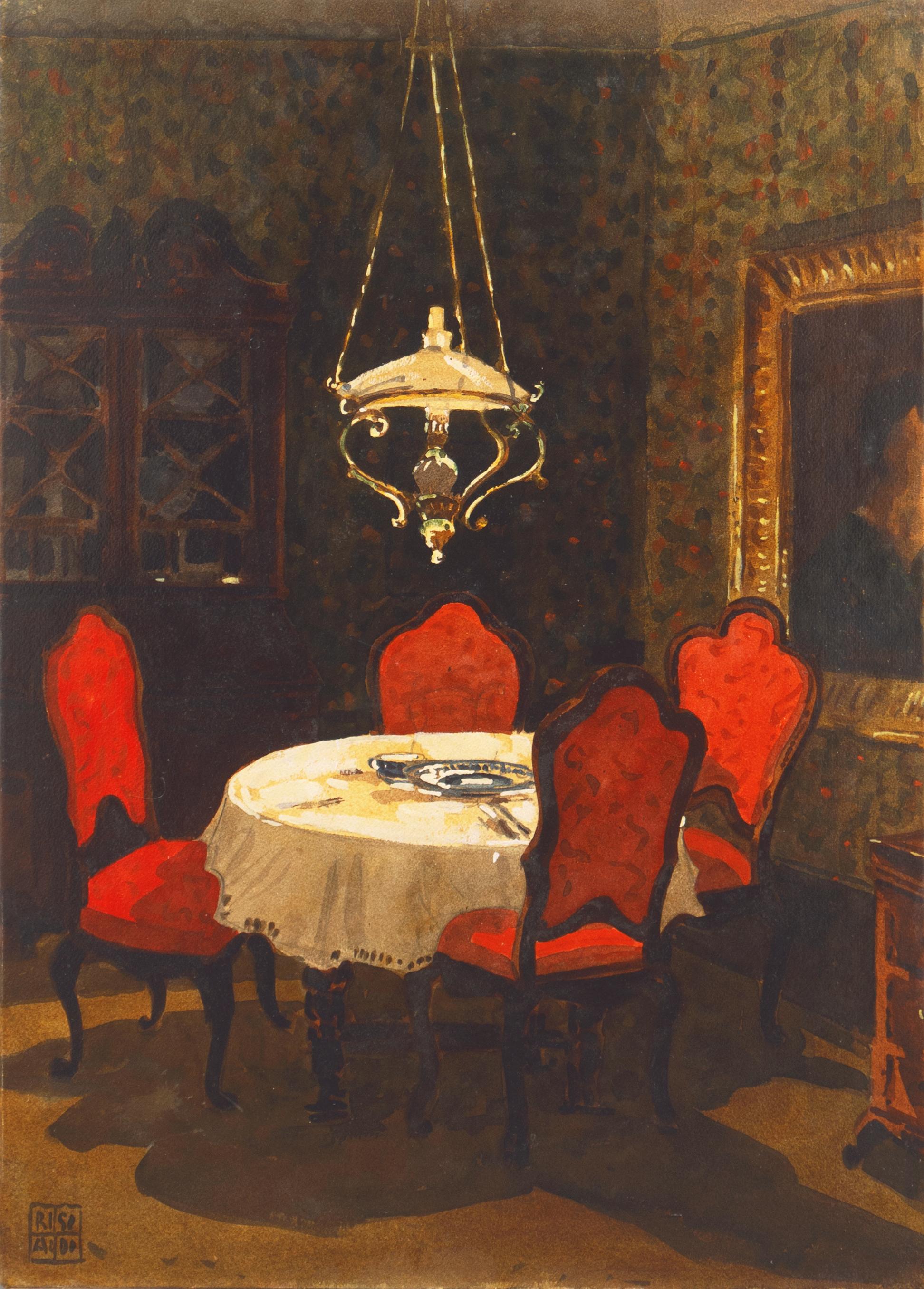 Aldo Riso Interior Art - 'Dining by Oil Lamp', Paris, Rome, New York, Buenos Aires, Santa Maria di Leuca