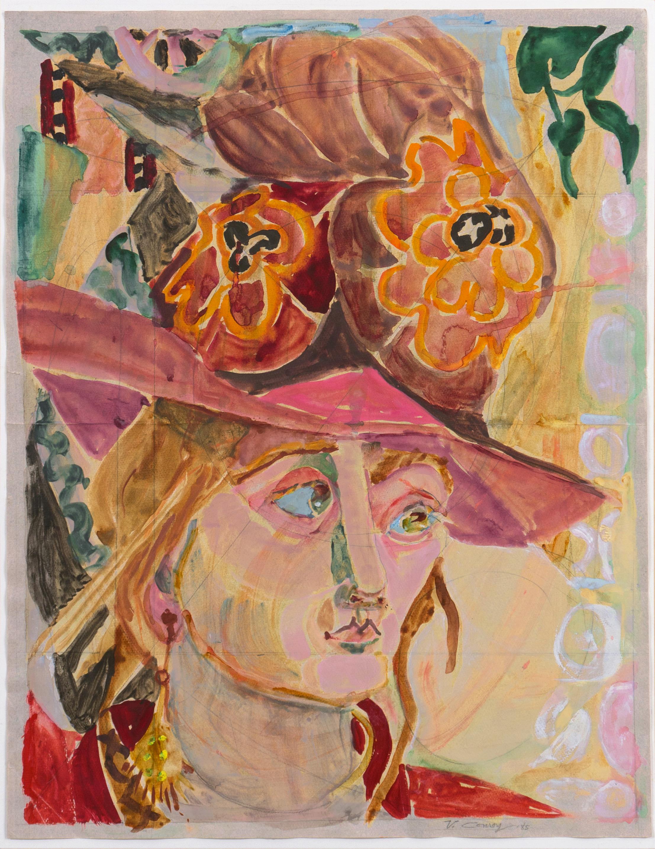 „Oleta's Hat“, Ausstellung der Carmel Art Association, kalifornische Künstlerin, SFMA (Braun), Figurative Art, von Virginia Conroy