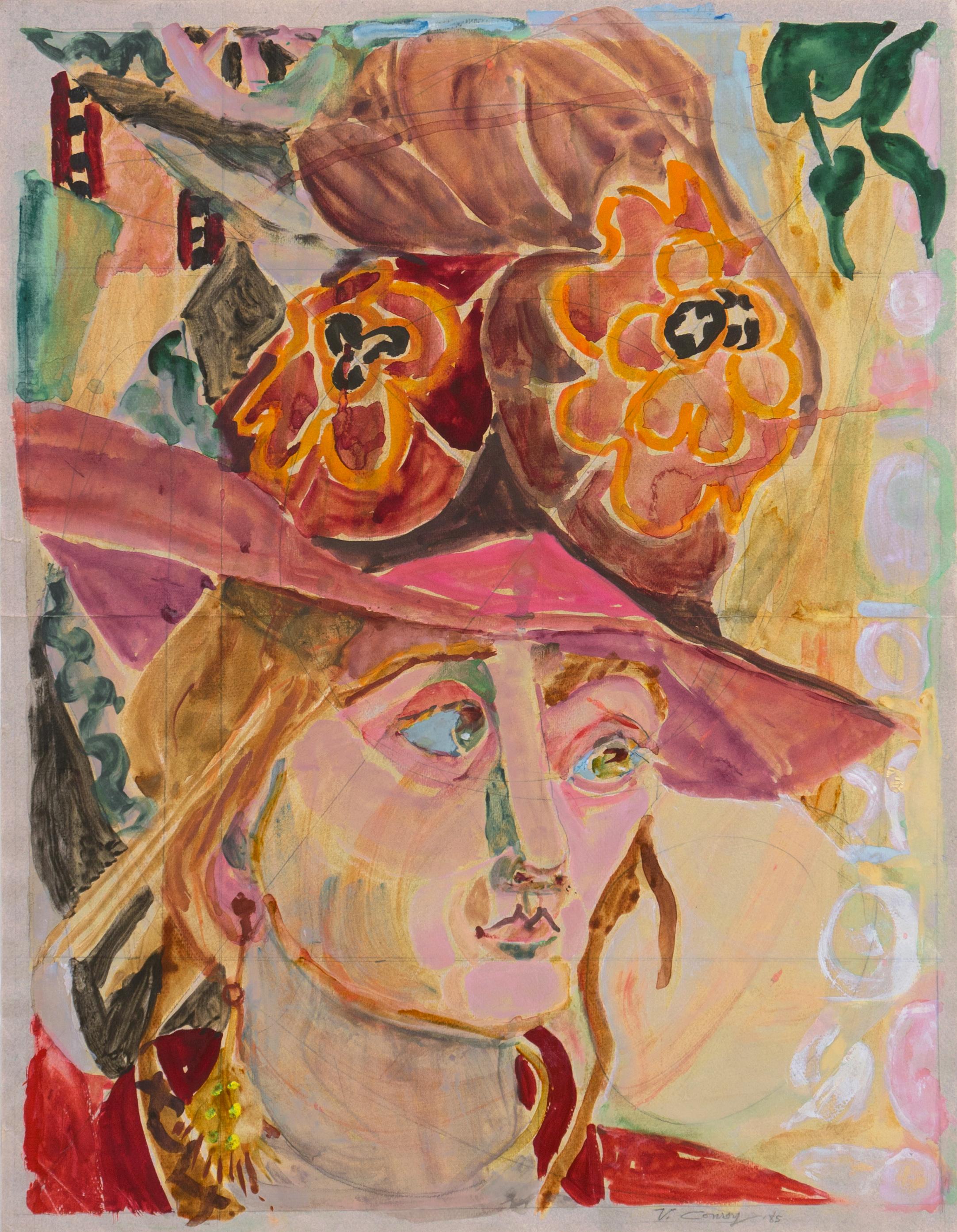 Virginia Conroy Figurative Art – „Oleta's Hat“, Ausstellung der Carmel Art Association, kalifornische Künstlerin, SFMA