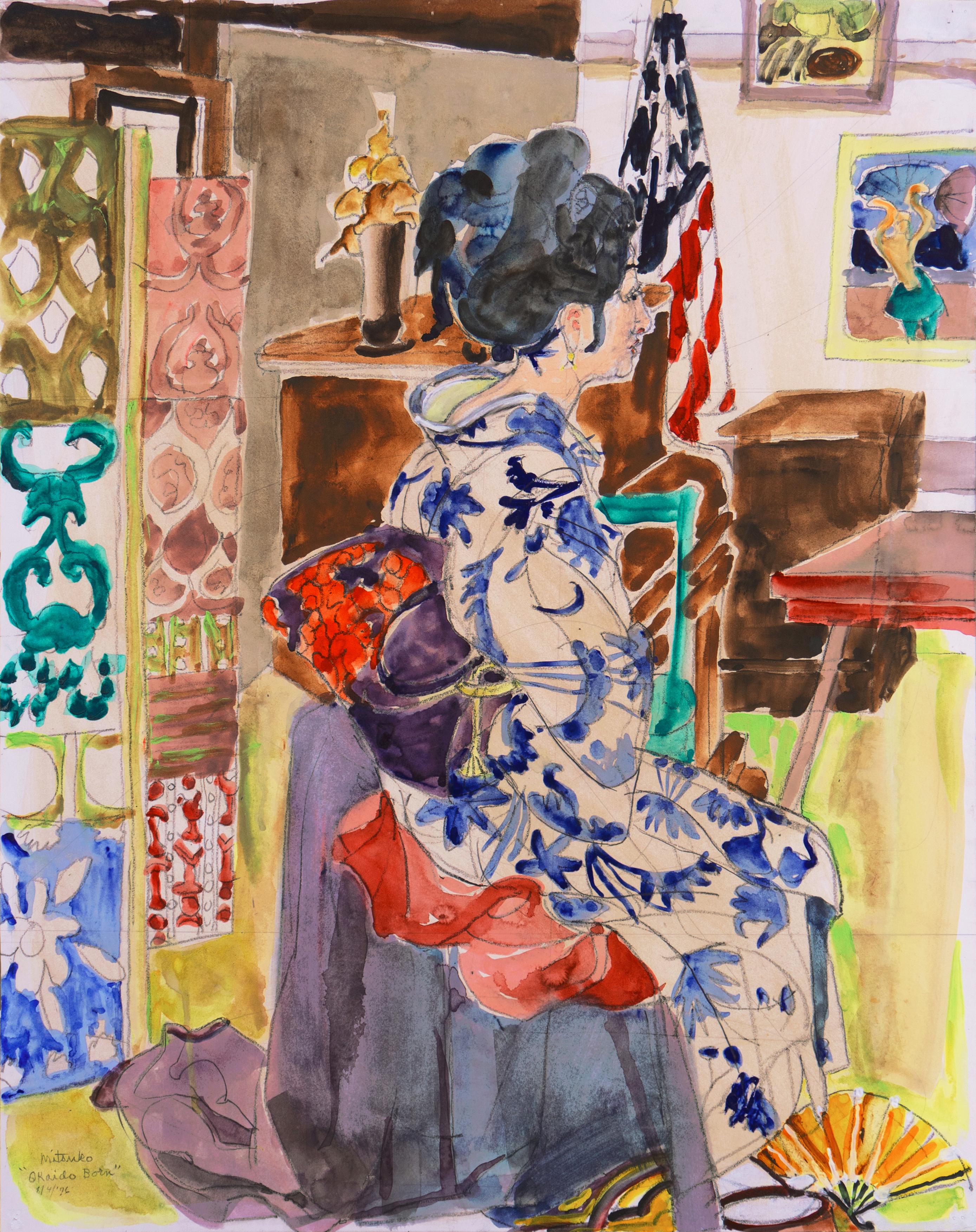 Virginia Conroy Portrait - 'Out of Hokkaido', Carmel Art Association Exhibit, Japanese portrait, Kimono 