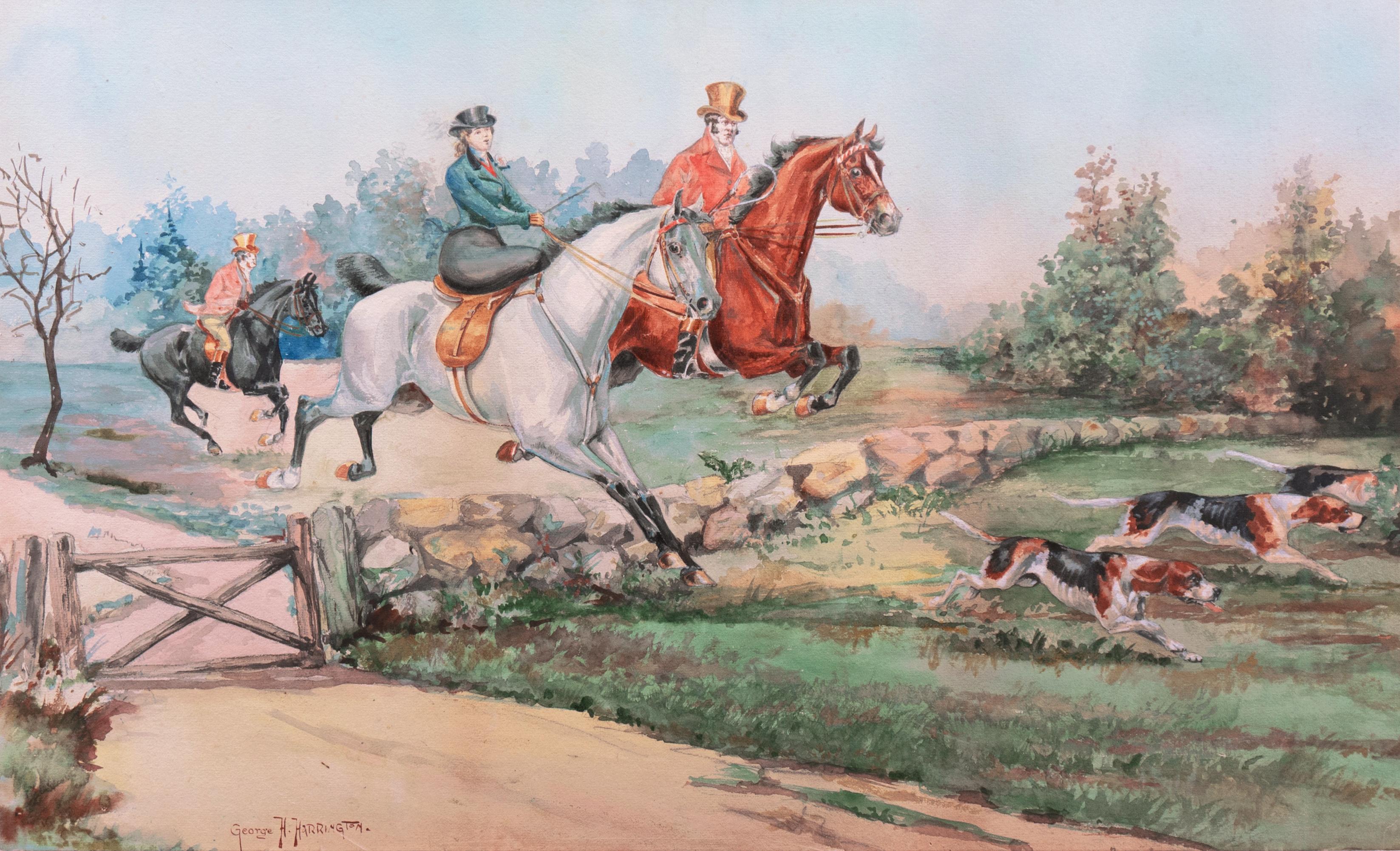 George Harrington Figurative Art – 'Steeplechase', Boston, Massachusetts, National Academy of Design, Beagle, Pferd