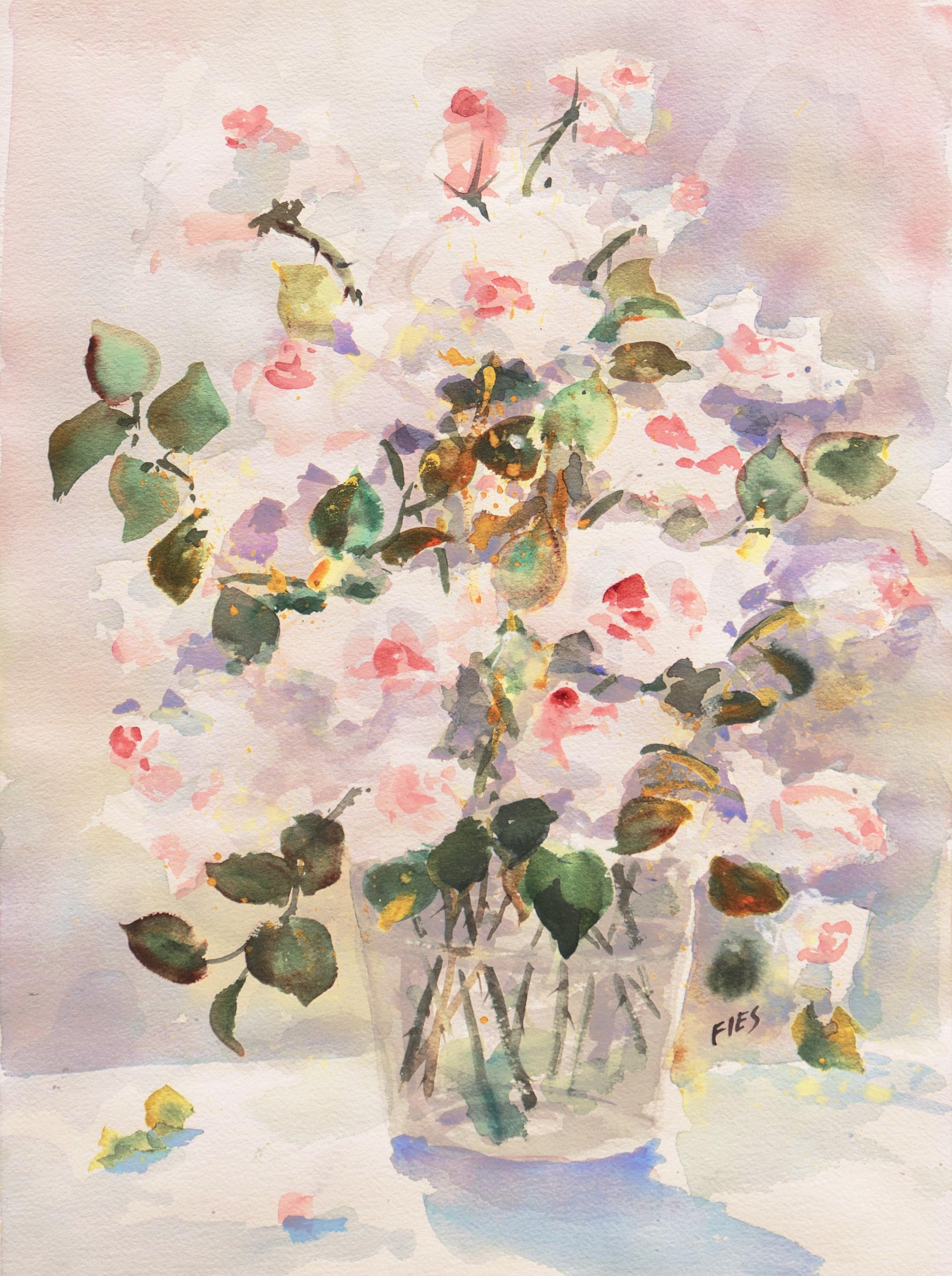 Gladys Louise Bowman Fies Landscape Art - 'Still Life of Roses', Post Impressionist California Woman Artist, SWA