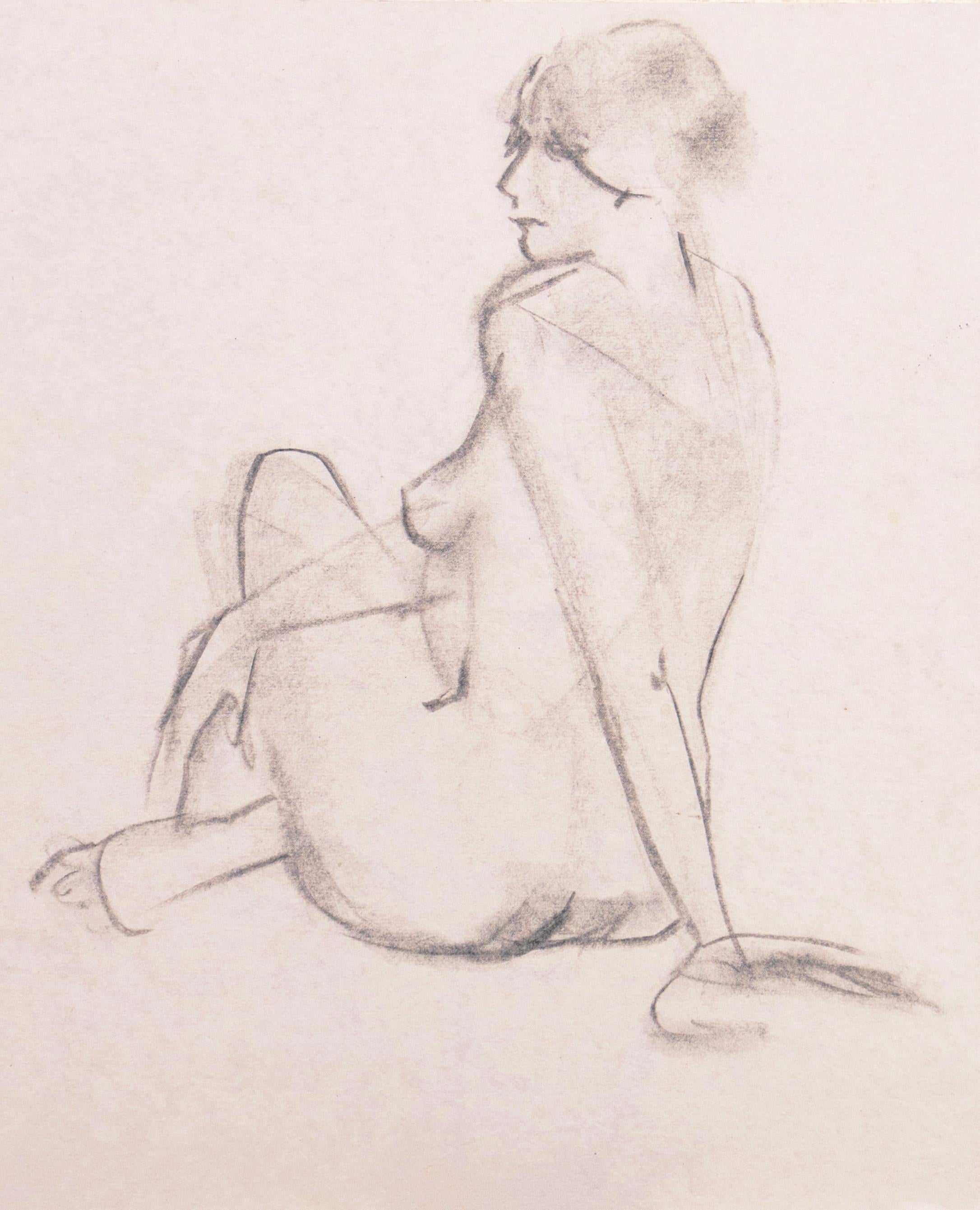 'Seated Nude', California Modernist Figural Drawing - Art by Michael Decker