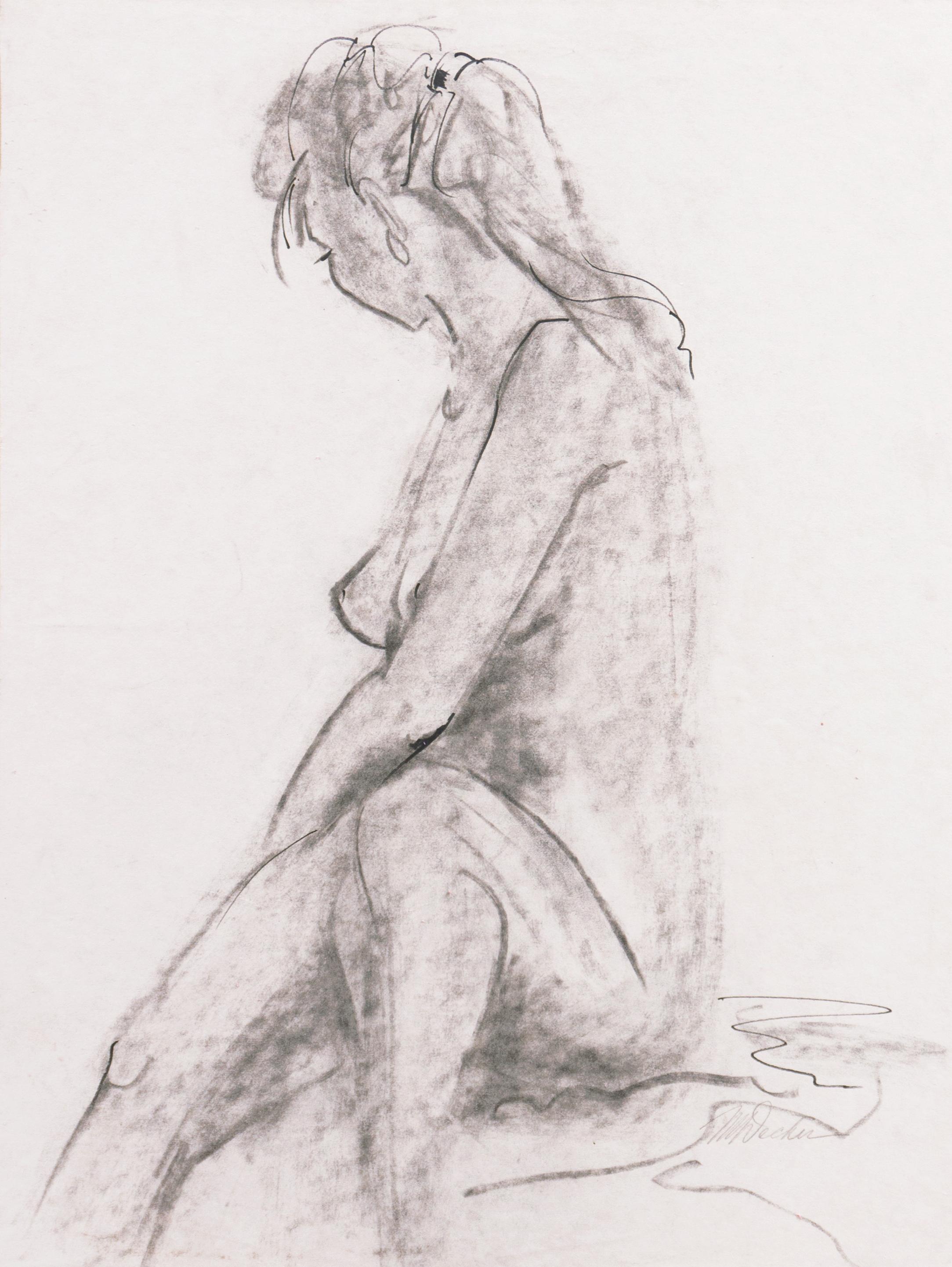 'Seated Nude', American Modernist Graphite Figural Study - Art by Michael Decker