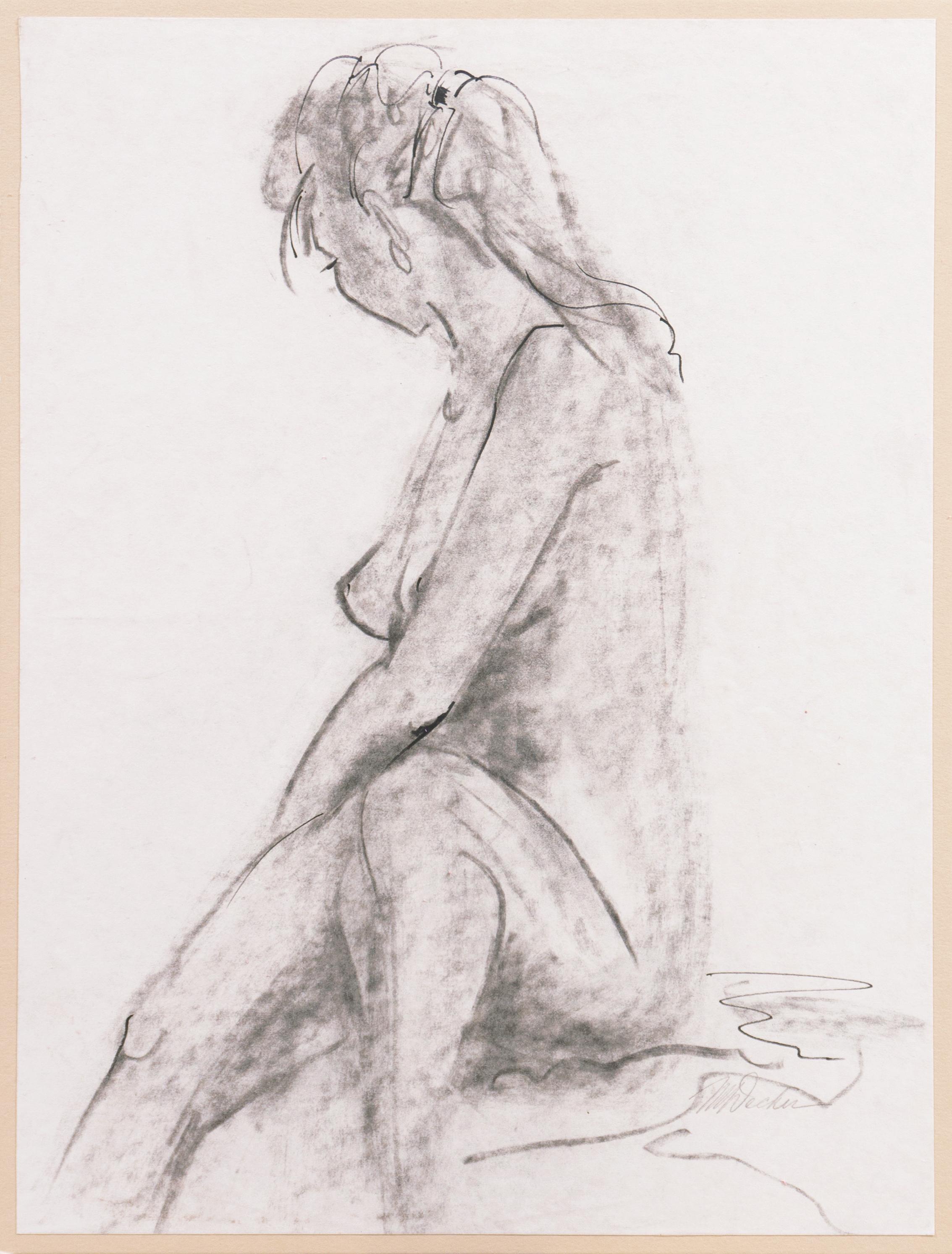 'Seated Nude', American Modernist Graphite Figural Study For Sale 3