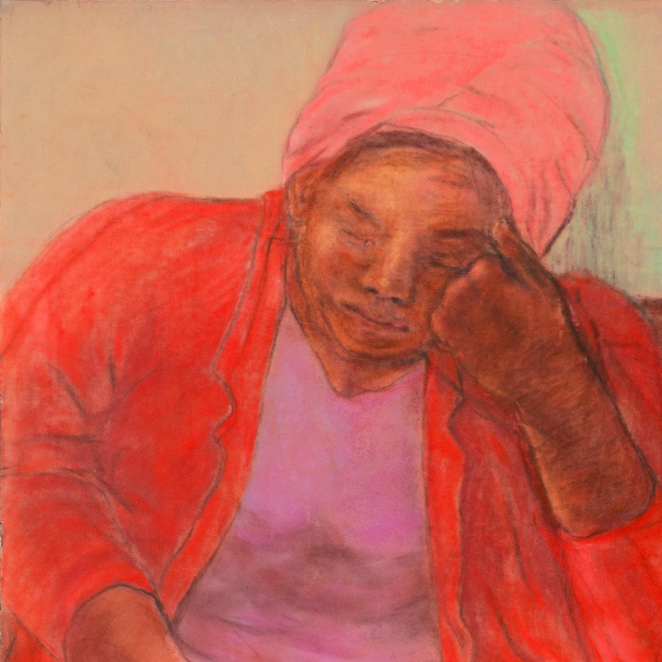 „Schwarze Frau in der U-Bahn schlafend“, Syracuse, University of Northern Iowa, Urban (Impressionismus), Art, von Mary Peterson Kestor