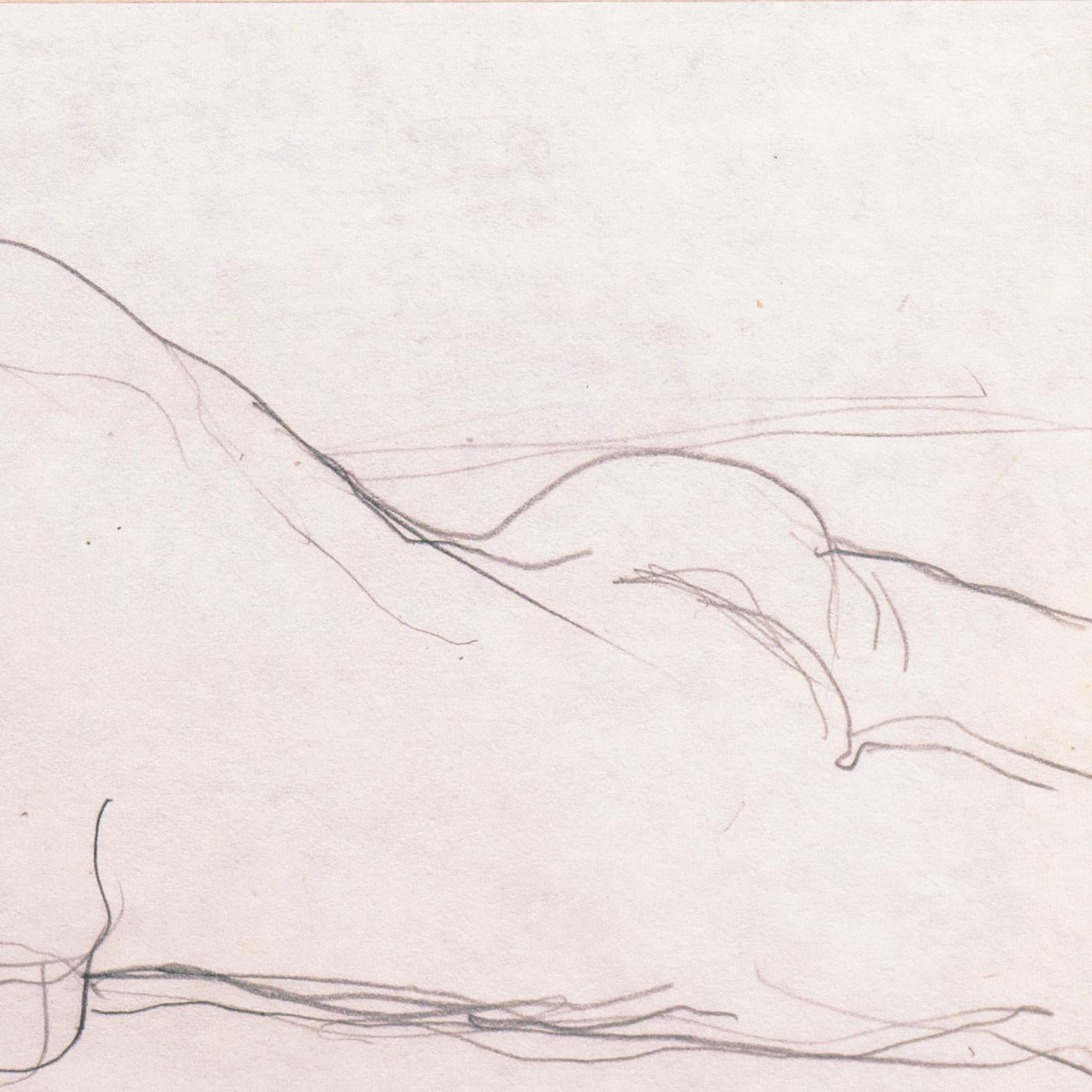 Stamped, verso, with estate stamp for Victor Di Gesu (American, 1914-1988) and created circa 1955.

An elegant, cabinet-sized Post-Impressionist graphite drawing of a young woman, shown reclining on a blanket and resting on her elbows.

Winner of