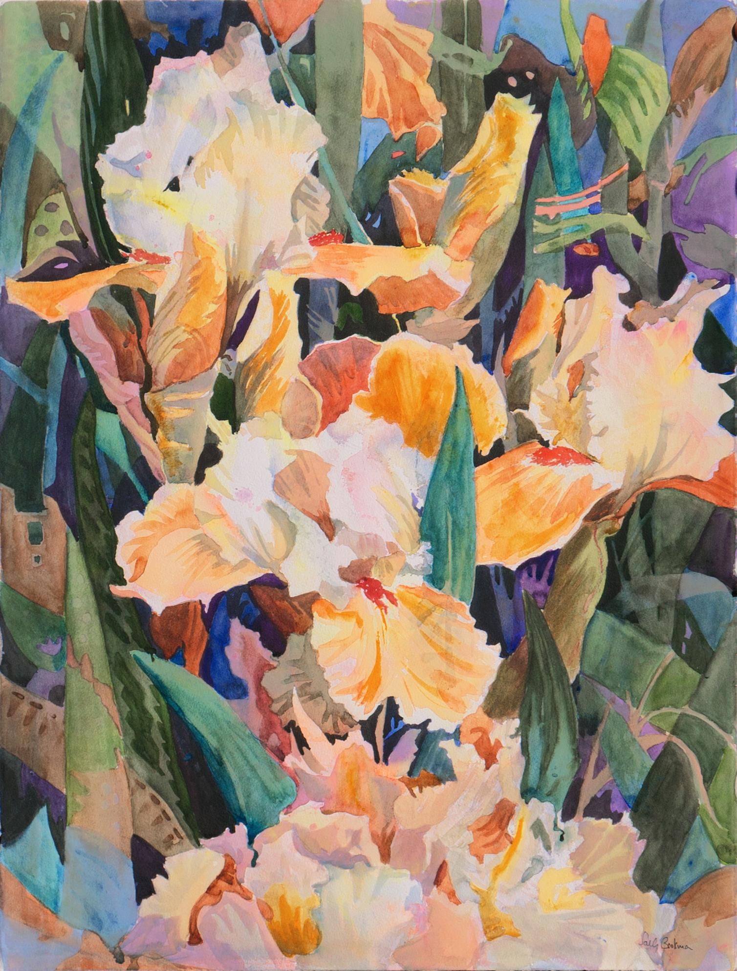 Sally Bookman Still-Life - 'Golden Irises', St. Martin's School, California Woman Artist, Santa Cruz
