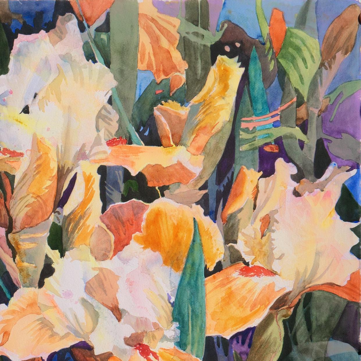 A substantial and vibrant, botanical watercolor by this well-listed and widely exhibited California woman artist. Signed lower right 'Sally Bookman' (British, born 1943). 

Sally Bookman began her artistic career in London where she was born and