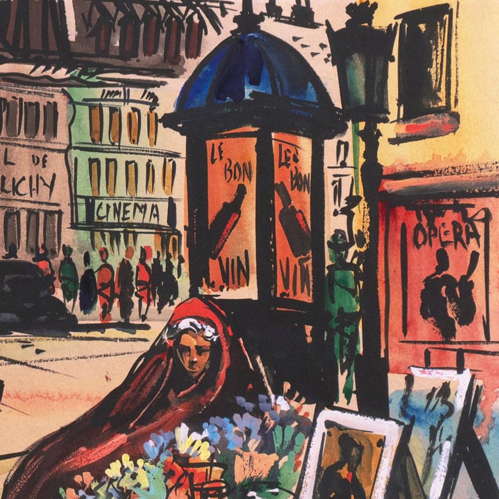 Vendeur de fleurs à Clichy, vendeur de rue parisien, post-impressionniste français en vente 5