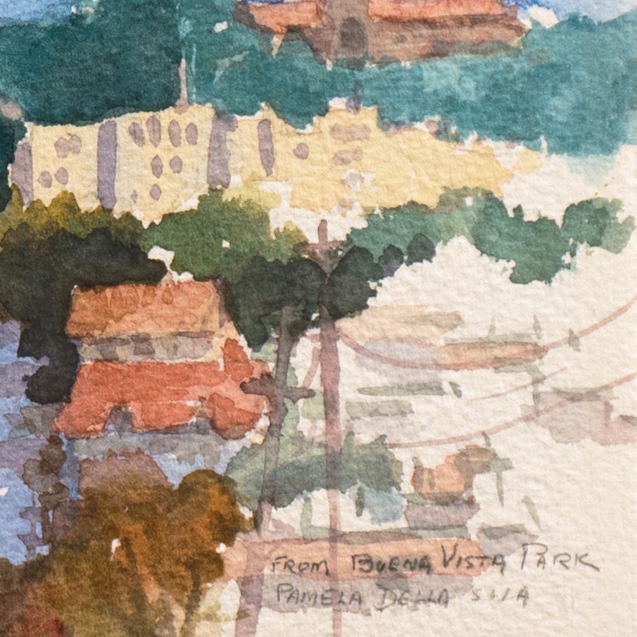« From Buena Vista Park », SWA, St. Ignatius Church, California Watercolor Society - Impressionnisme Art par Pamela Della