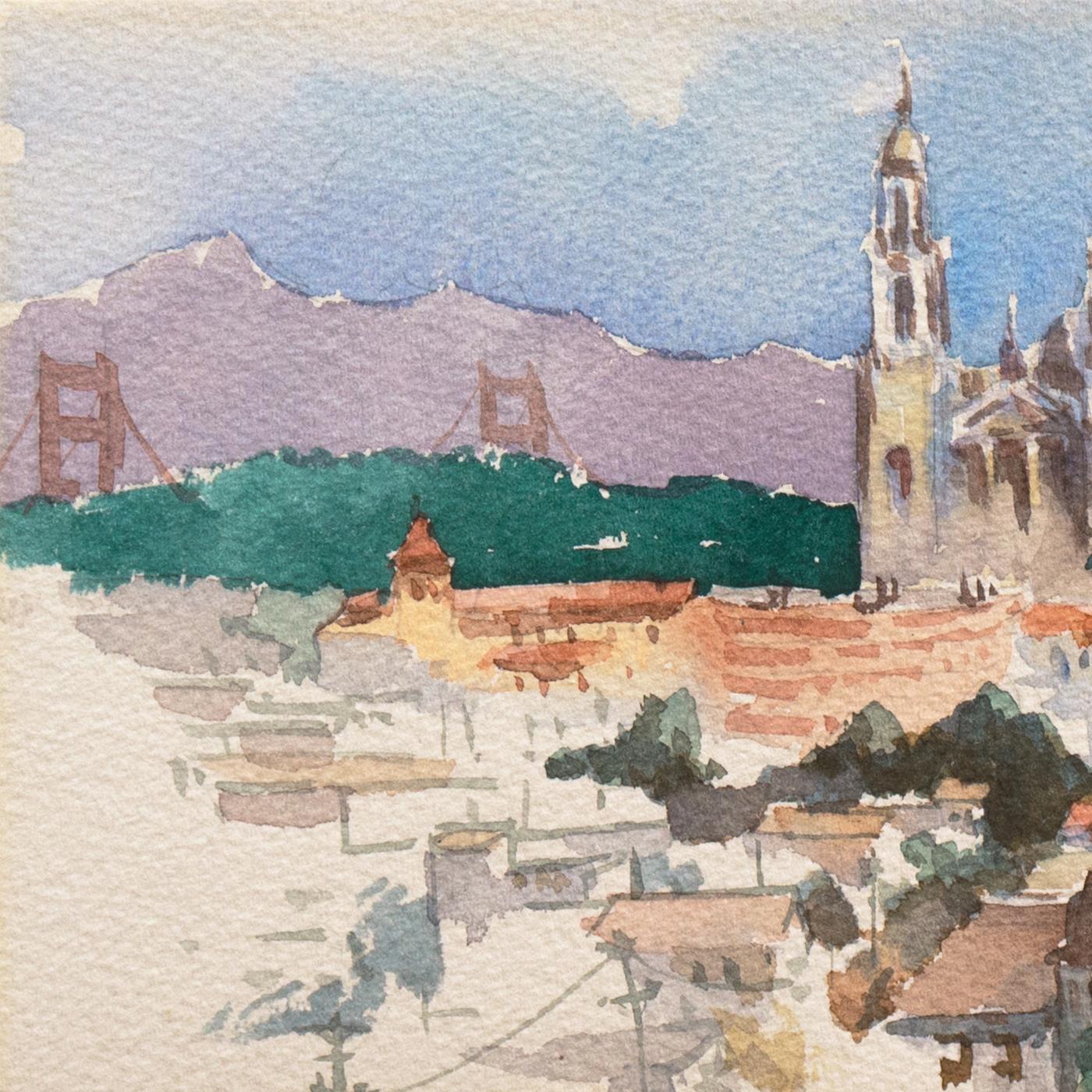 « From Buena Vista Park », SWA, St. Ignatius Church, California Watercolor Society en vente 1