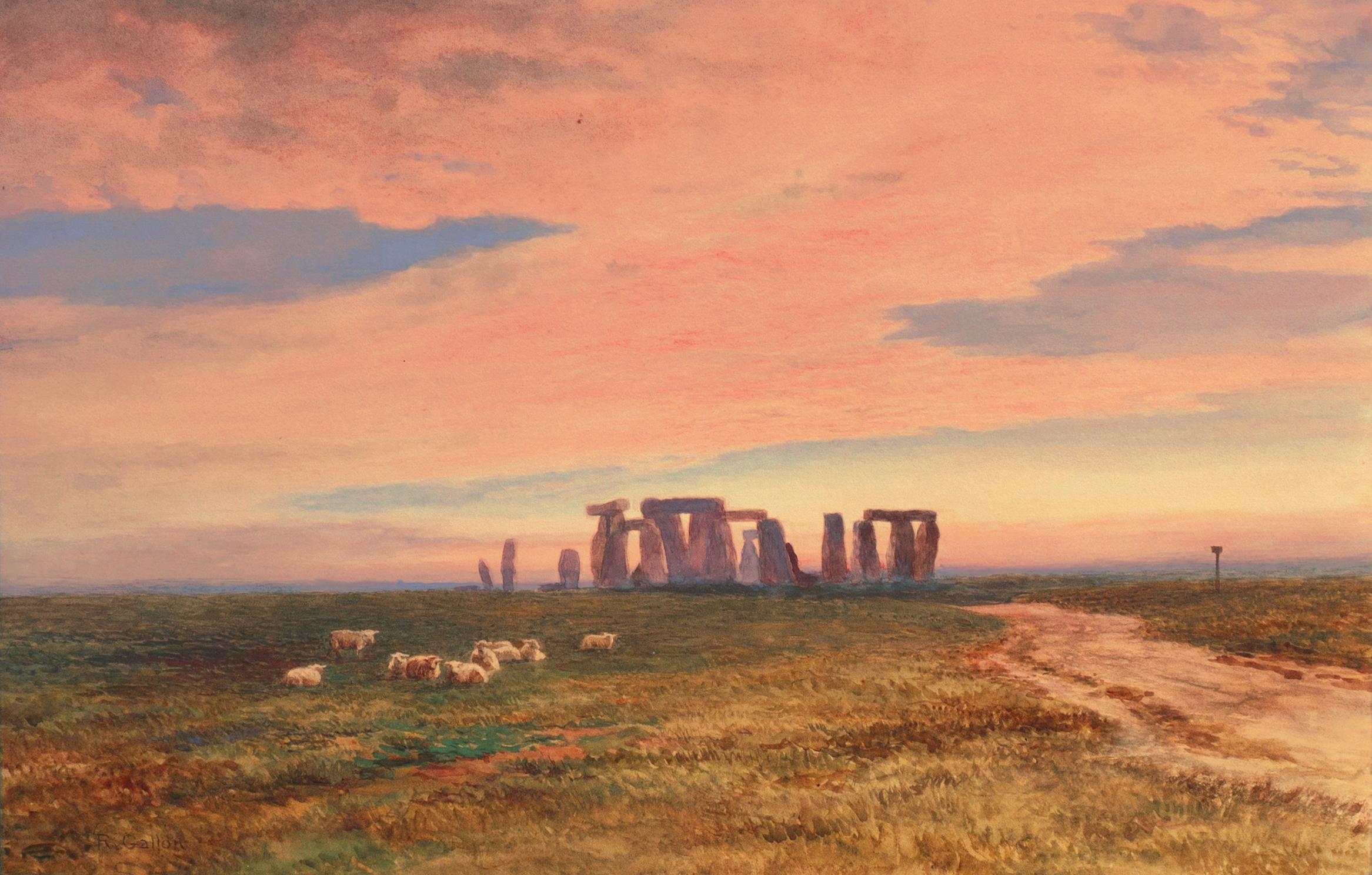 Landscape Art Robert Gallon - « Stonehenge at Sunset », Royal Academy, RSBA, Benezit, Wiltshire, Druid, Celtic