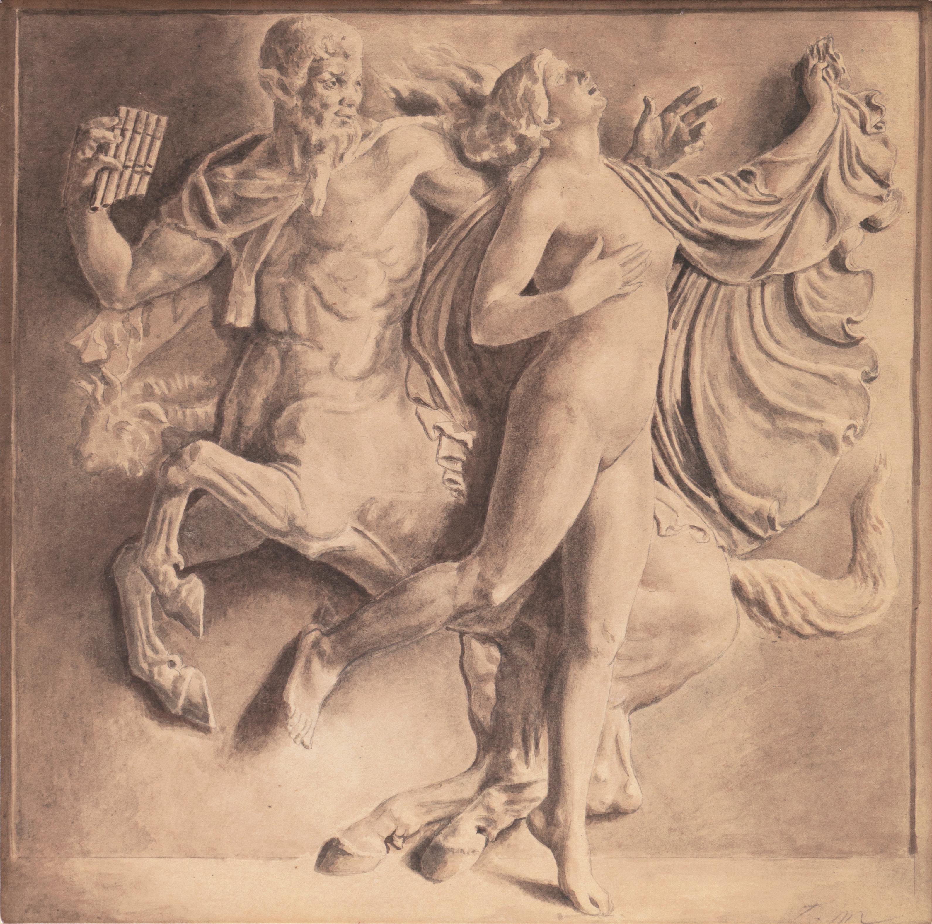 Unknown Nude - 'Nymph with a Centaur', French School, Academic, Greek Mythological Grisaille