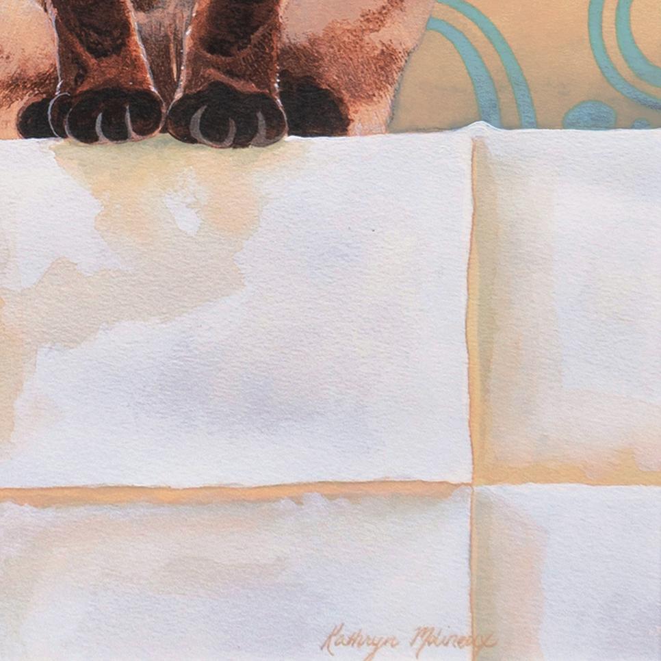 « Sease Cats », portrait de Feline, artiste brodeuse, Shorebird Studio, aquarelle - Art de Kathryn Molineux Wilson