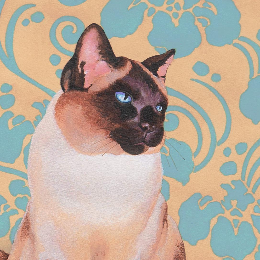 « Sease Cats », portrait de Feline, artiste brodeuse, Shorebird Studio, aquarelle - Réalisme Art par Kathryn Molineux Wilson