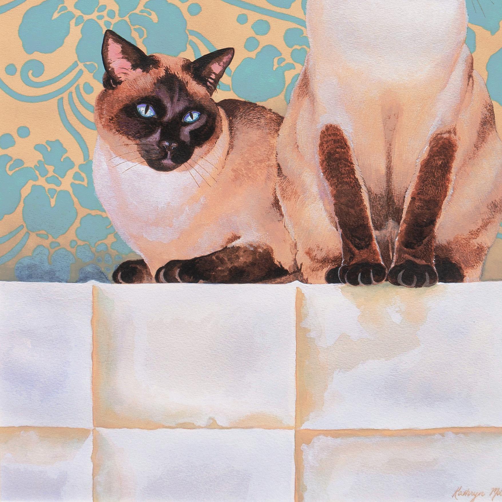 « Sease Cats », portrait de Feline, artiste brodeuse, Shorebird Studio, aquarelle en vente 2