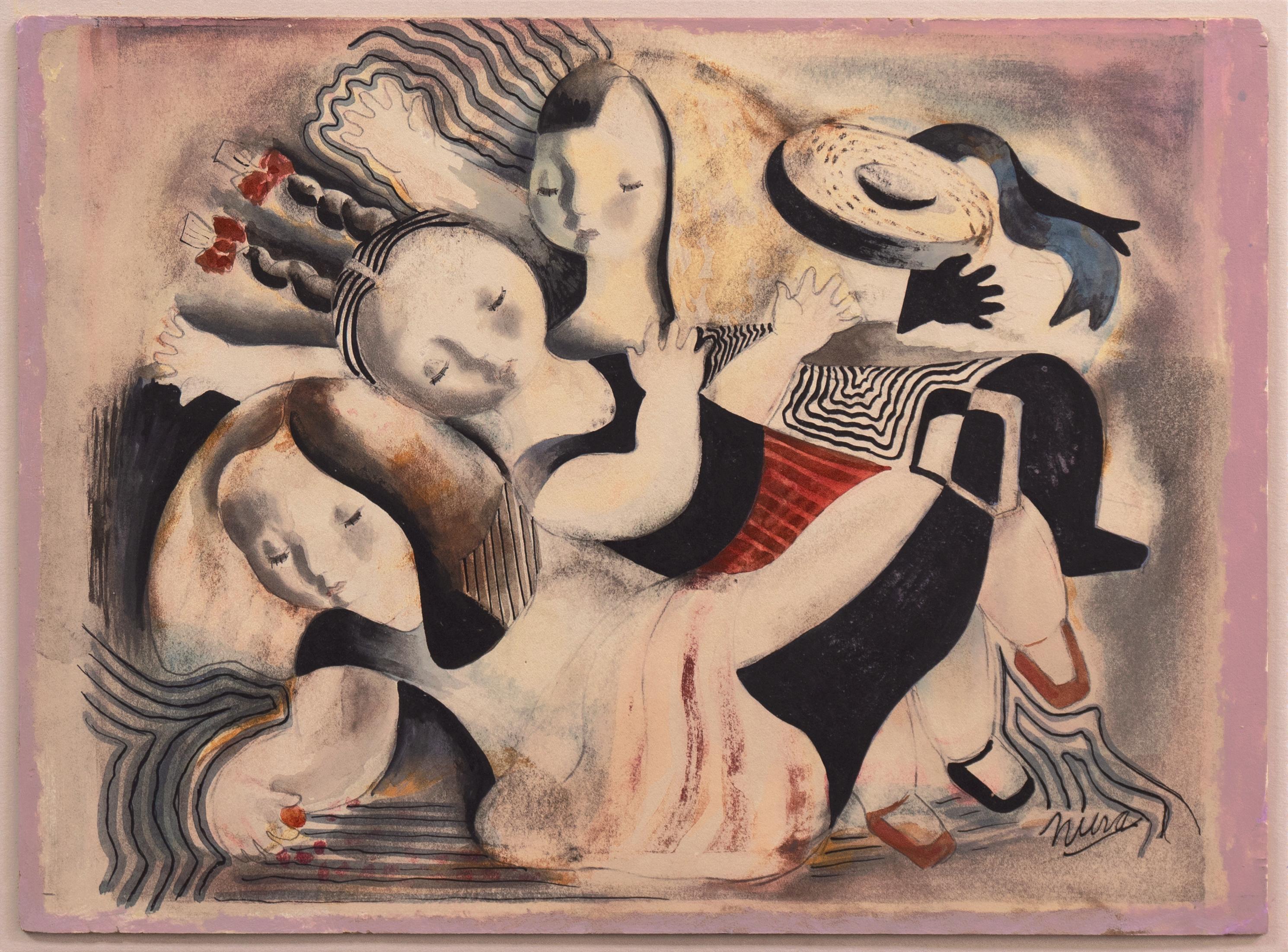 « After School », Art Déco, Femme Artiste, AIC, ASL, Paris, Salon d'Automne, PAFA - Marron Figurative Art par Nura Ulreich