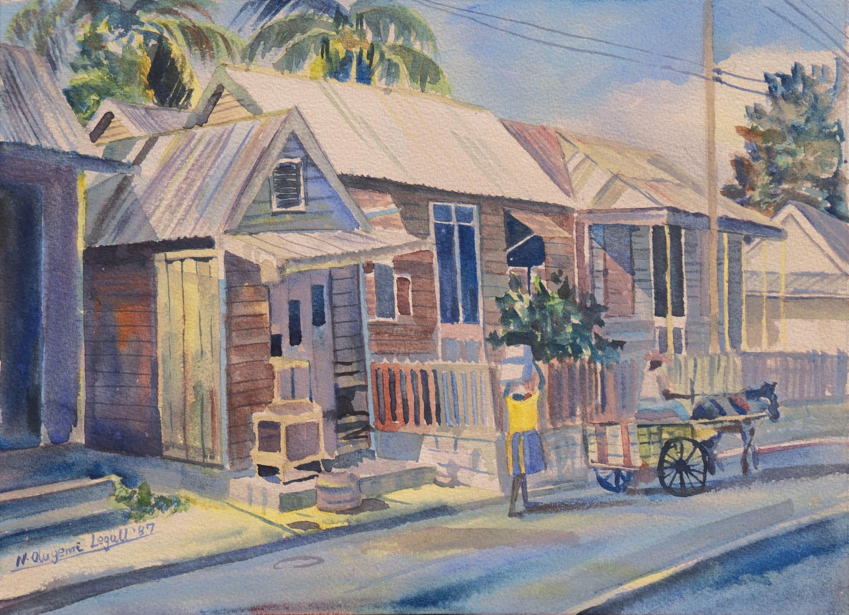 Landscape Art Neville Legall - 'Mekkin' Home Time', vie d'île des Caraïbes, artiste Barbadien, Barbade