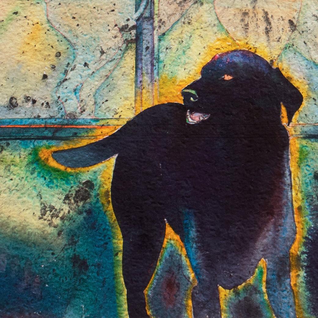 'Window Series No.3', Perro, Weimaraner, Fresno, California Artista, CSUF - Animal Art Negro de Shannon Bickford