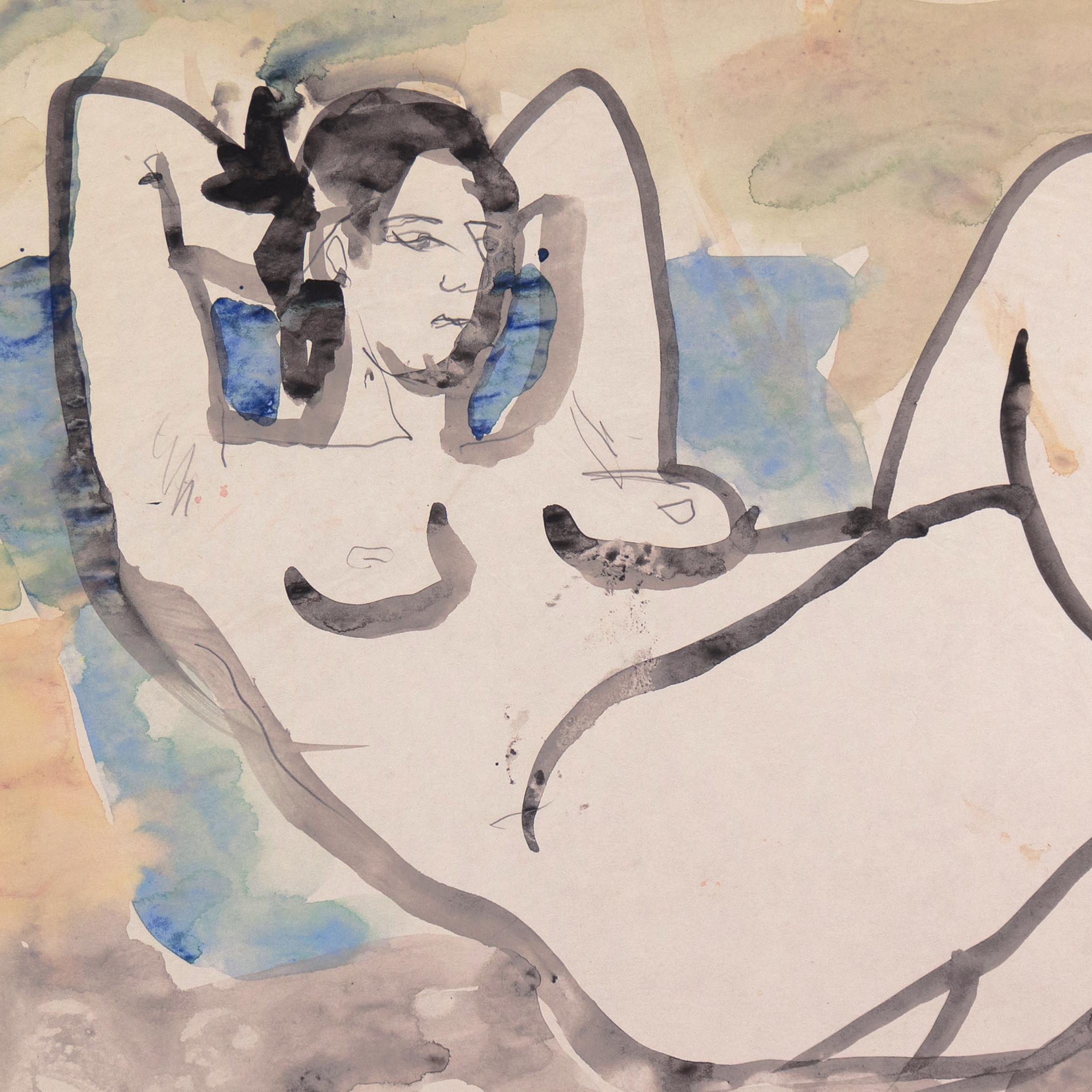 'Reclining Nude', Académie Grande Chaumière, Musee d'Art Moderne, LACMA SFAA - Beige Figurative Art by Janet Ament De La Roche