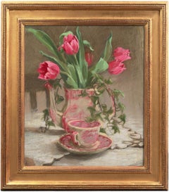 'Still Life, Red Tulips with Japanese Porcelain', Belgian Lace, Japonaiserie