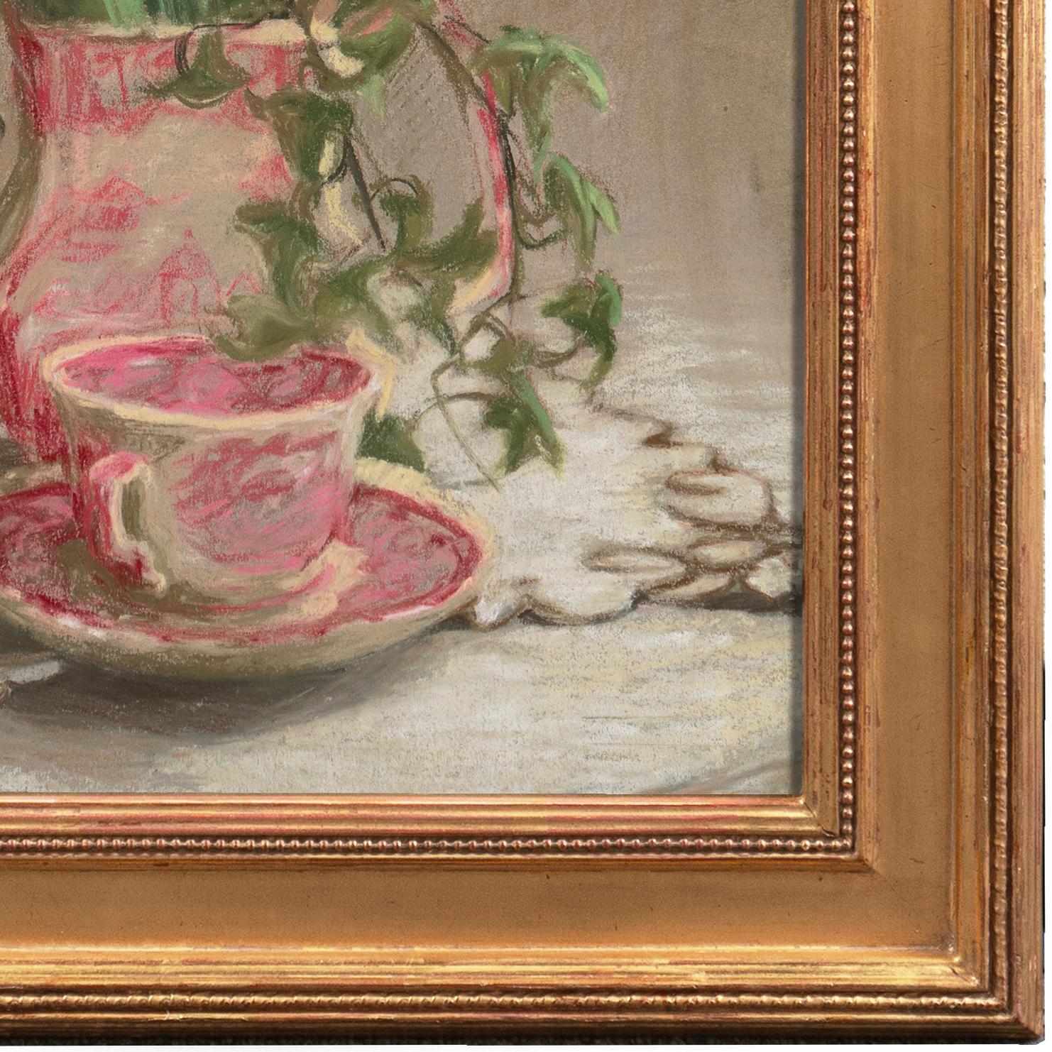 'Still Life, Red Tulips with Japanese Porcelain', Belgian Lace, Japonaiserie - Gold Still-Life by 19th Century French School