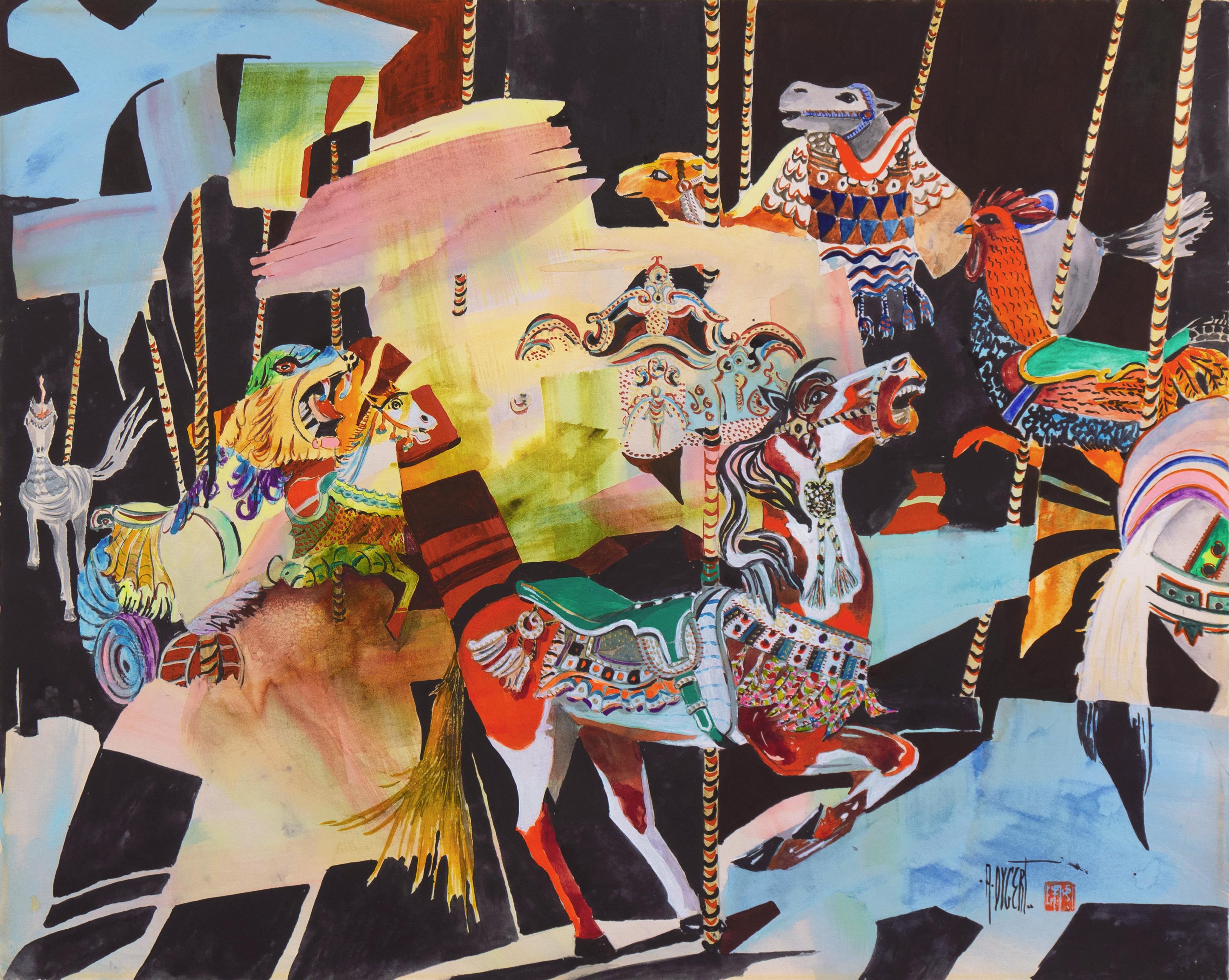 Audrey Dygert Animal Art – Karussell, Karussell, Fahrgeschäft, Truckee, Kalifornien, Texas, Figural