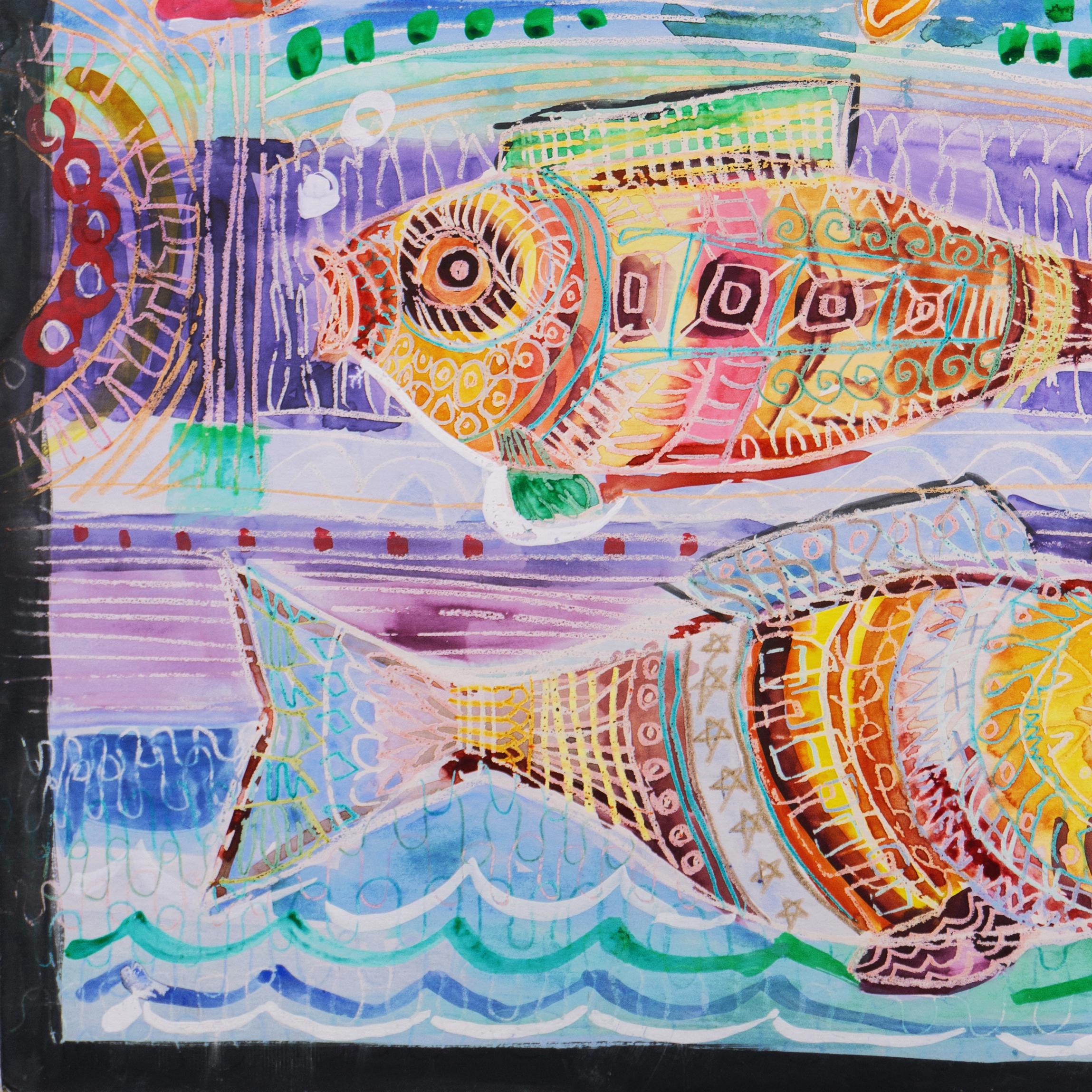 « Poisson tropical », aquatique psychédélique - Gris Animal Art par Murray