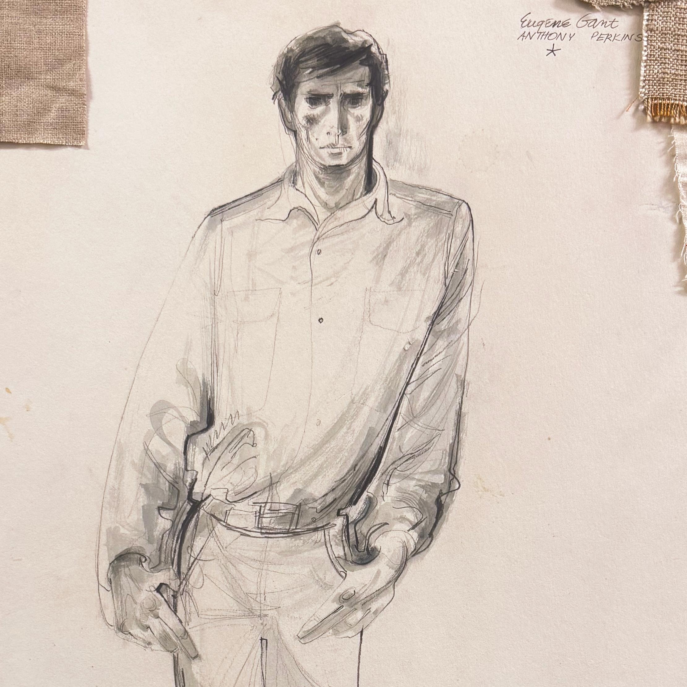 'Look Homeward, Angel', Anthony Perkins Costume, Broadway, Motley, Academy Award, LACMA, Guggenheim Museum

-----------------

Initialed lower right, 'DJ', for Dorothy Jeakins (American, 1914-1995) and dated 1957. Titled, 'Look Homeward, Angel' and