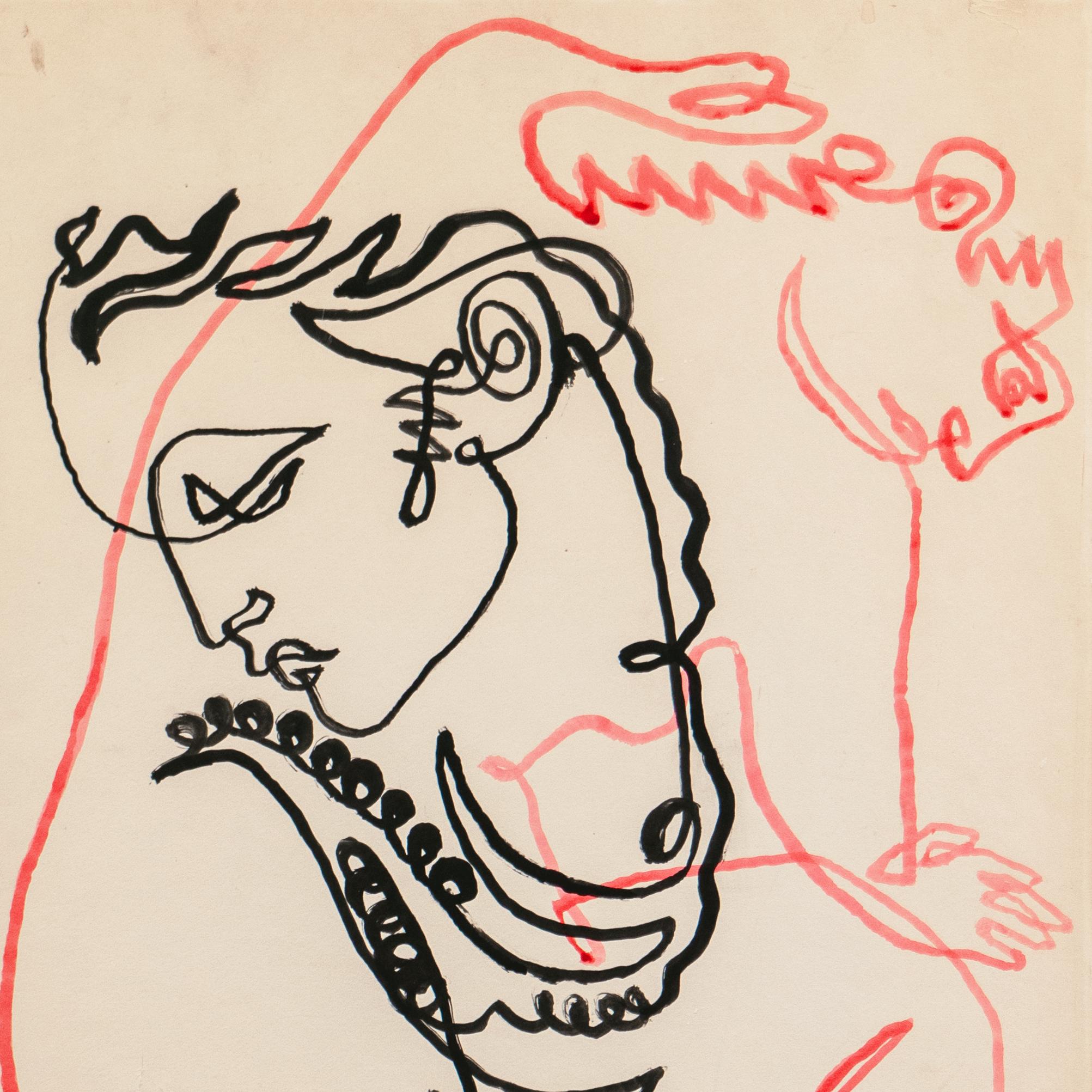 « Two Women », dessin au trait continu, BAFTA, Falcon de Malte, Oscar, Hollywood - Beige Nude par Jean Negulesco