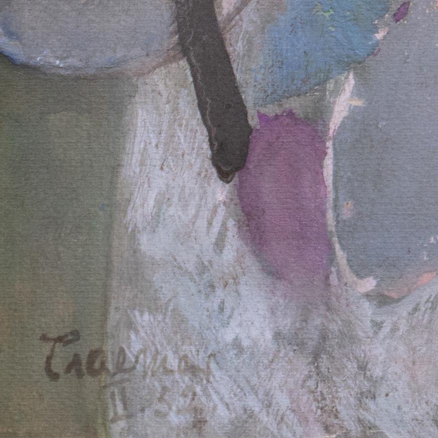 Signer lower left, 'Craemer' for Kurt Craemer (German, 1912-1961) and dated 1953.
Framed in a custom-made, carved giltwood frame with silk mat and gilt slip.
Framed dimensions: 26.75 H x 1.25 D x 21.5 W inches

A Post-Impressionist study of a young