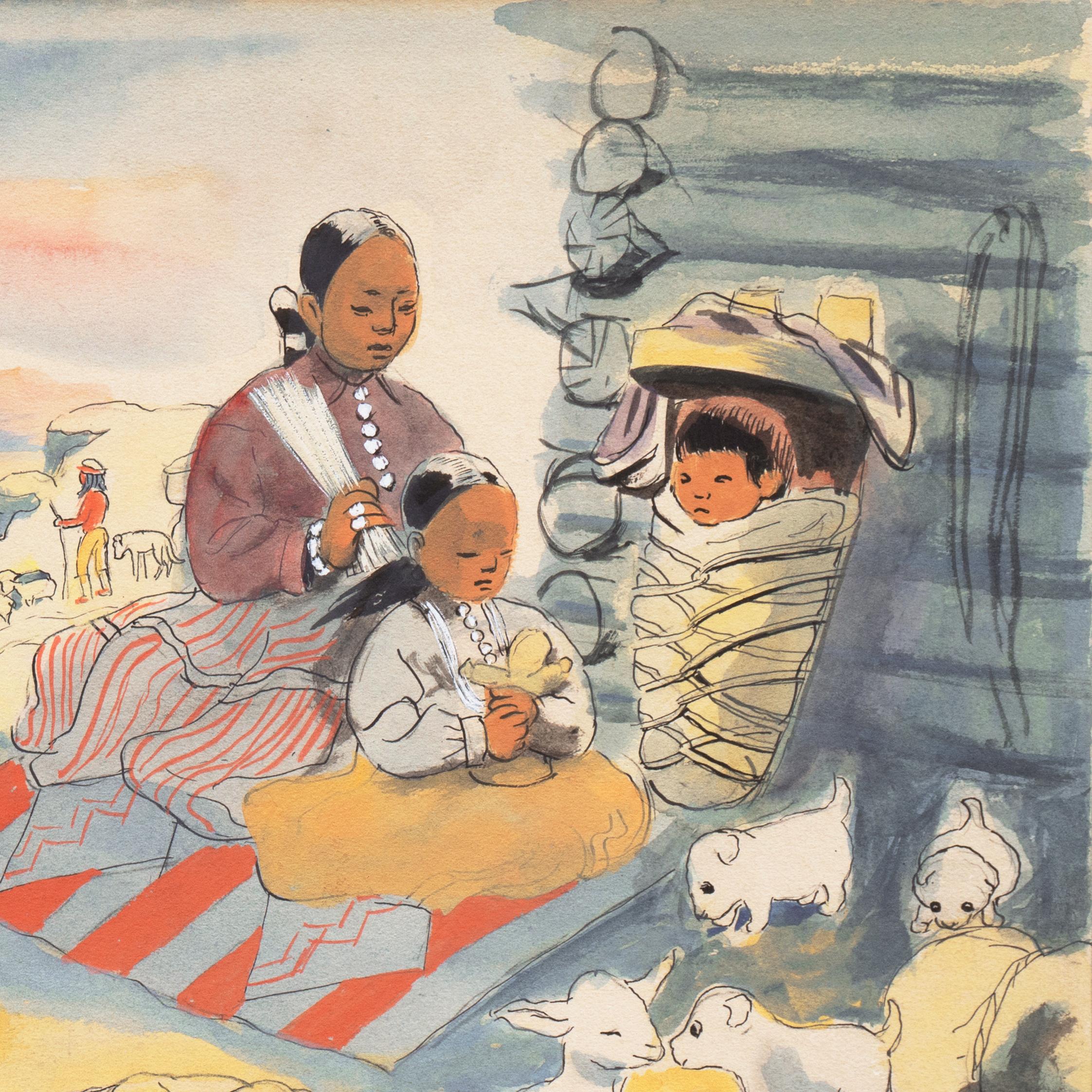 „Navajo-Familie“, Santa Fe, Modernismus, Corcoran, Whitney, PAFA,  AIC,  WPA (Beige), Figurative Art, von Eduard Buk Ulreich