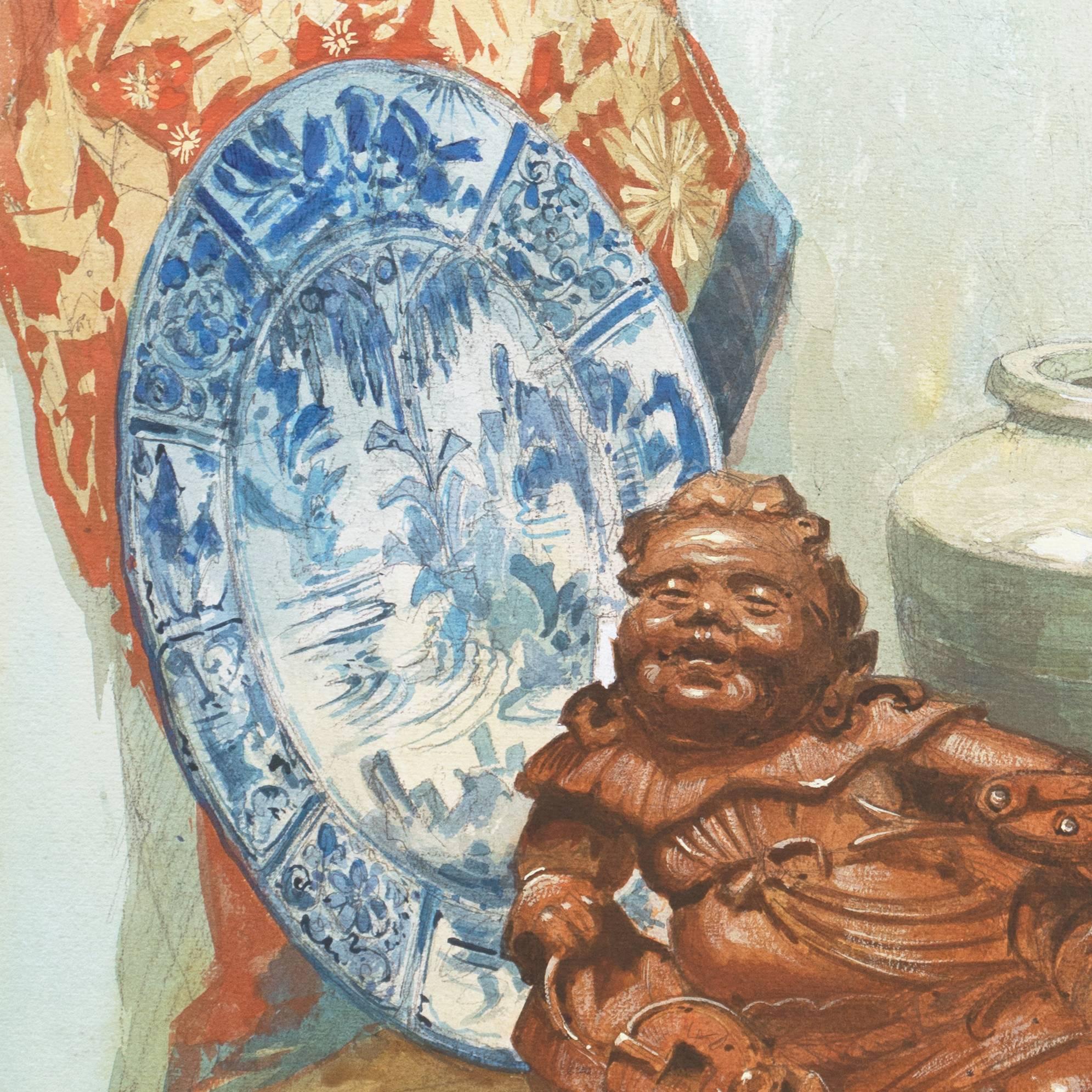 Nature morte avec sculpture, huile de l'école de La Haye, artiste néerlandais, Liu Haichan, taoïsme en vente 5