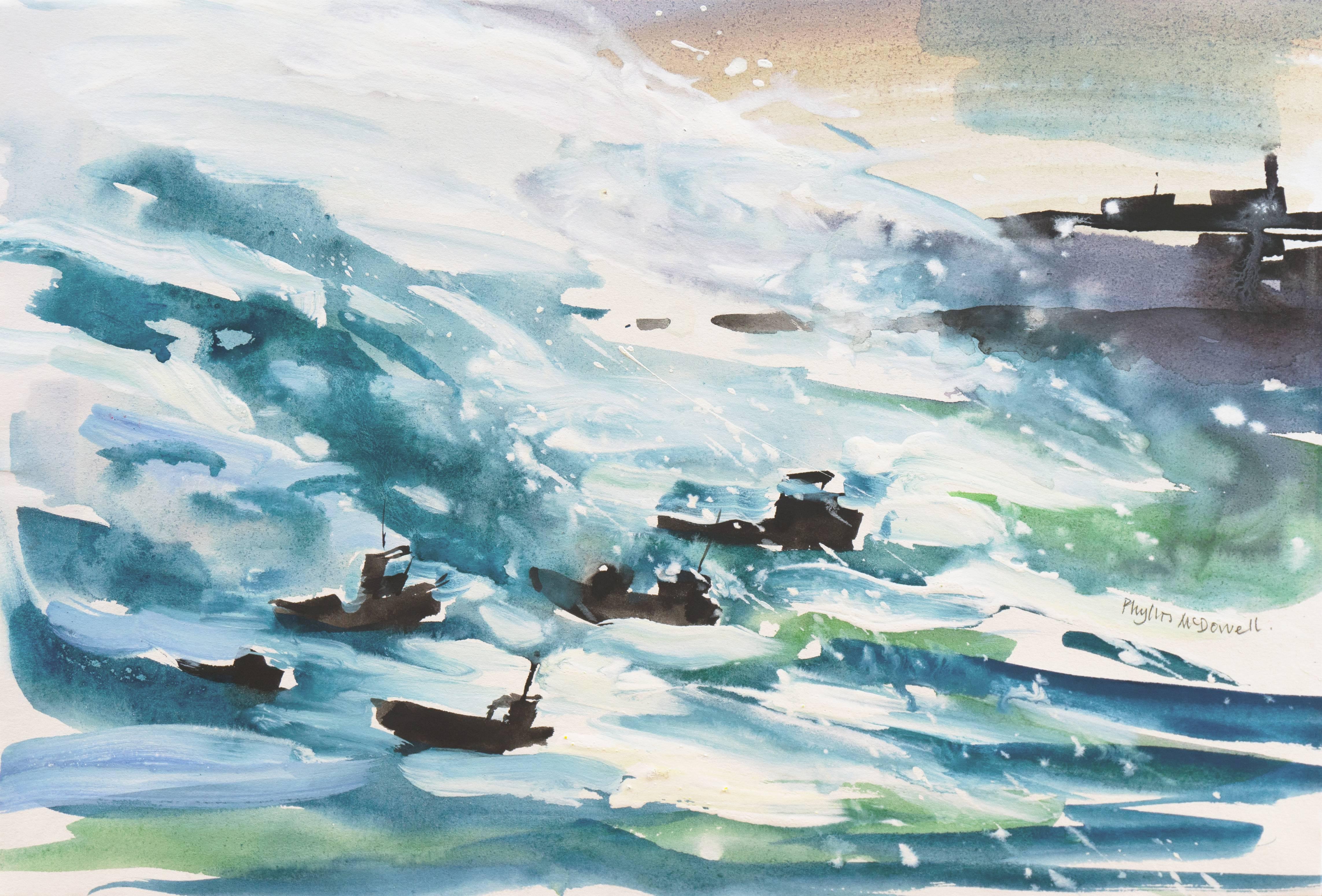 Landscape Art de Phyllis McDowell - Tormenta en el puerto de Folkestone", Kent, Paisaje marino inglés