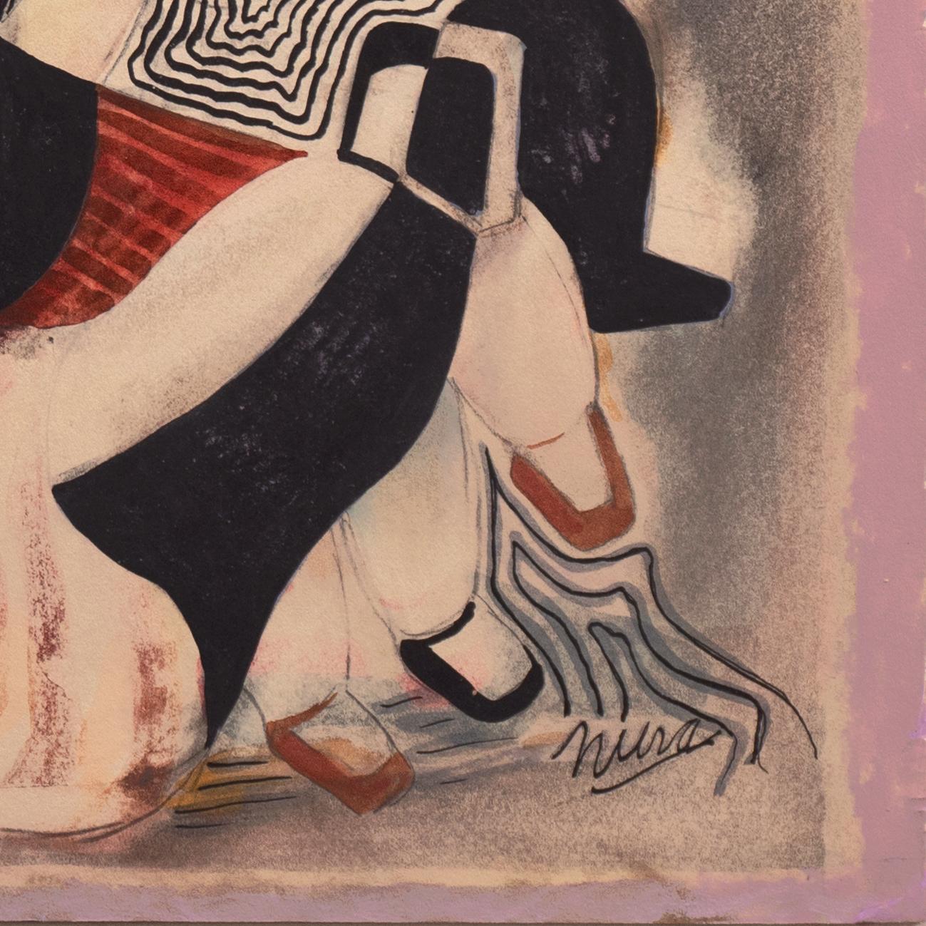 Signed lower right, 'Nura' for Nura Woodson Ulreich (American, 1899-1950) and painted circa 1935. 

This early twentieth-century painter, lithographer, muralist, author, poet and illustrator first studied at the Kansas City Art Institute before