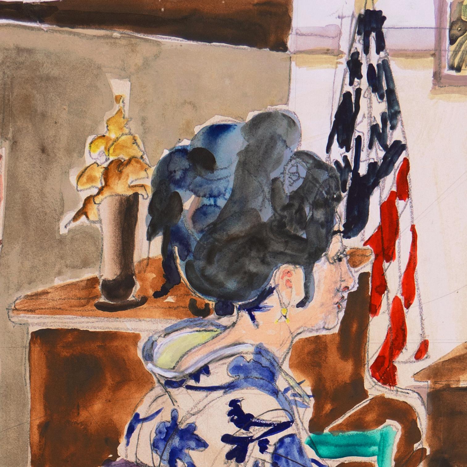 By Virginia Conroy Dedini (American, 1922-2006). Titled lower left, 'Mitsuko ''Okaido Born''' and dated August 1976. 
Exhibited:  
Carmel Art Association, 1983 (label, verso).
Carmel Art Association, 1981 (accompanied by label).

This early