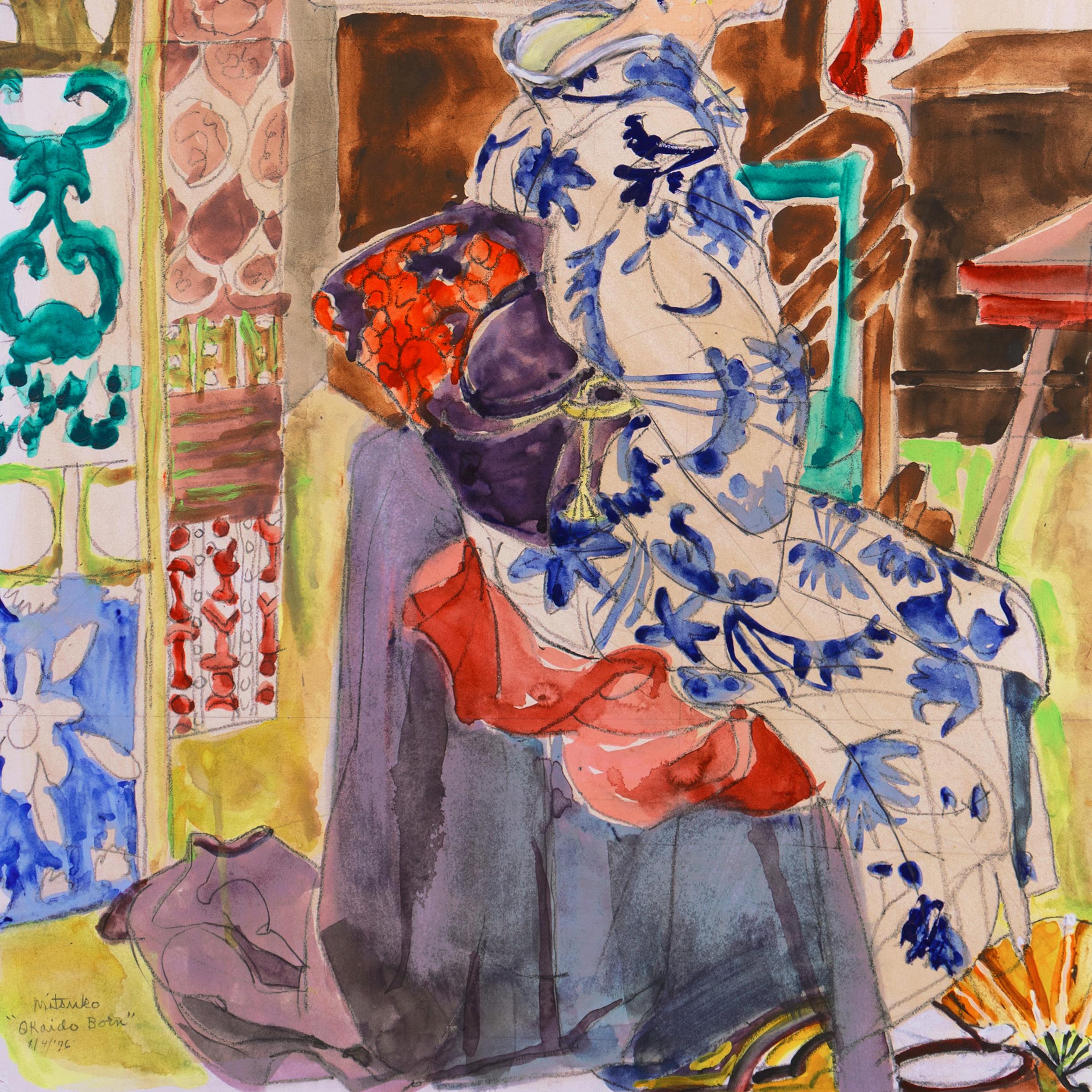 'Out of Hokkaido', Carmel Art Association Exhibit, Japanese portrait, Kimono For Sale 3