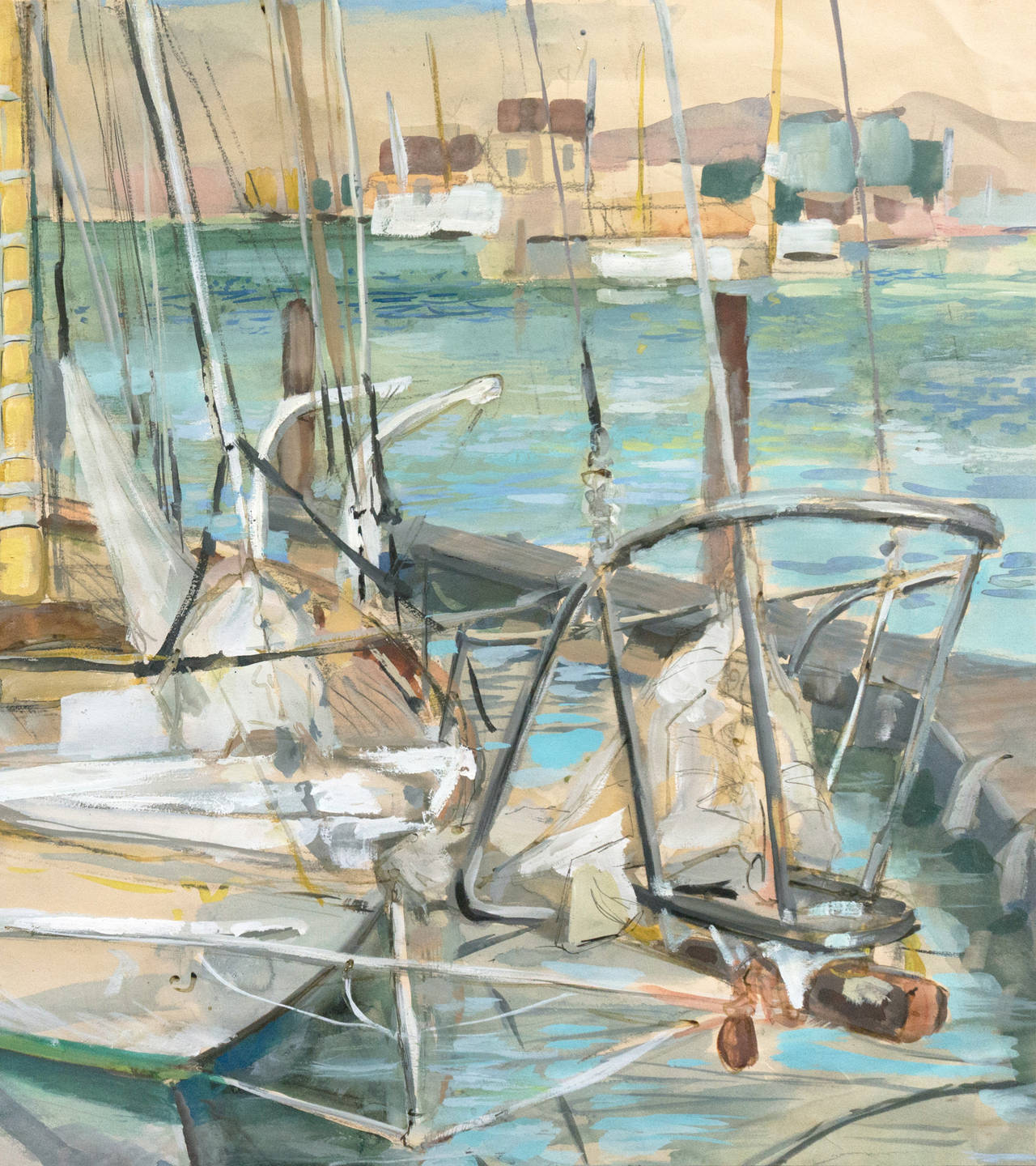 'Sailing Boat in Harbor', SFMOMA, Woman Artist, California Post-Impressionist For Sale 1