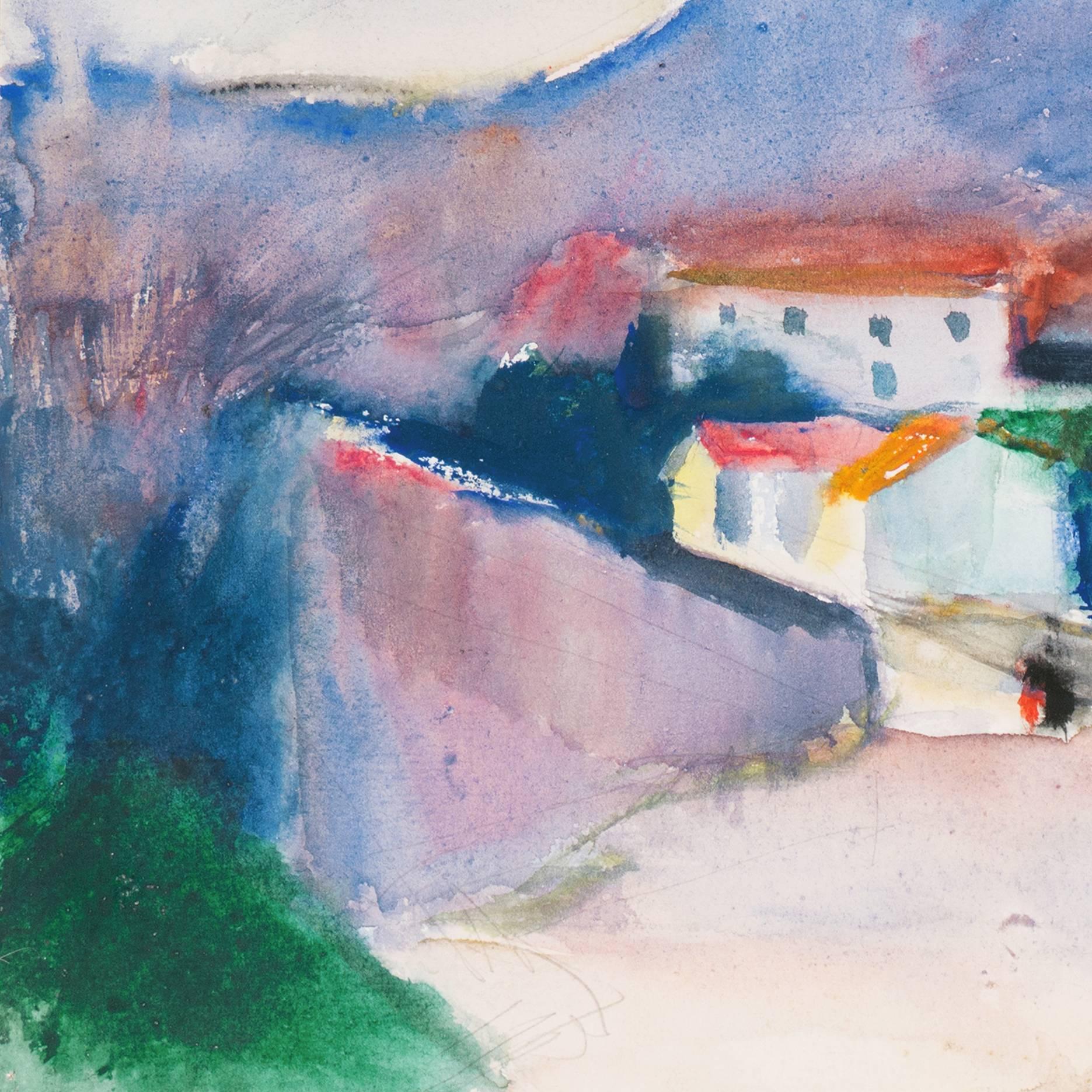 Signed lower right 'Henry Ottmann' (French, 1877-1927) and dated 1922.

A softly painted view of a small village in Provence with rain clouds hanging above the hills and terracotta roofs shining through the mist.

Born in 1877 in the Loire Valley,