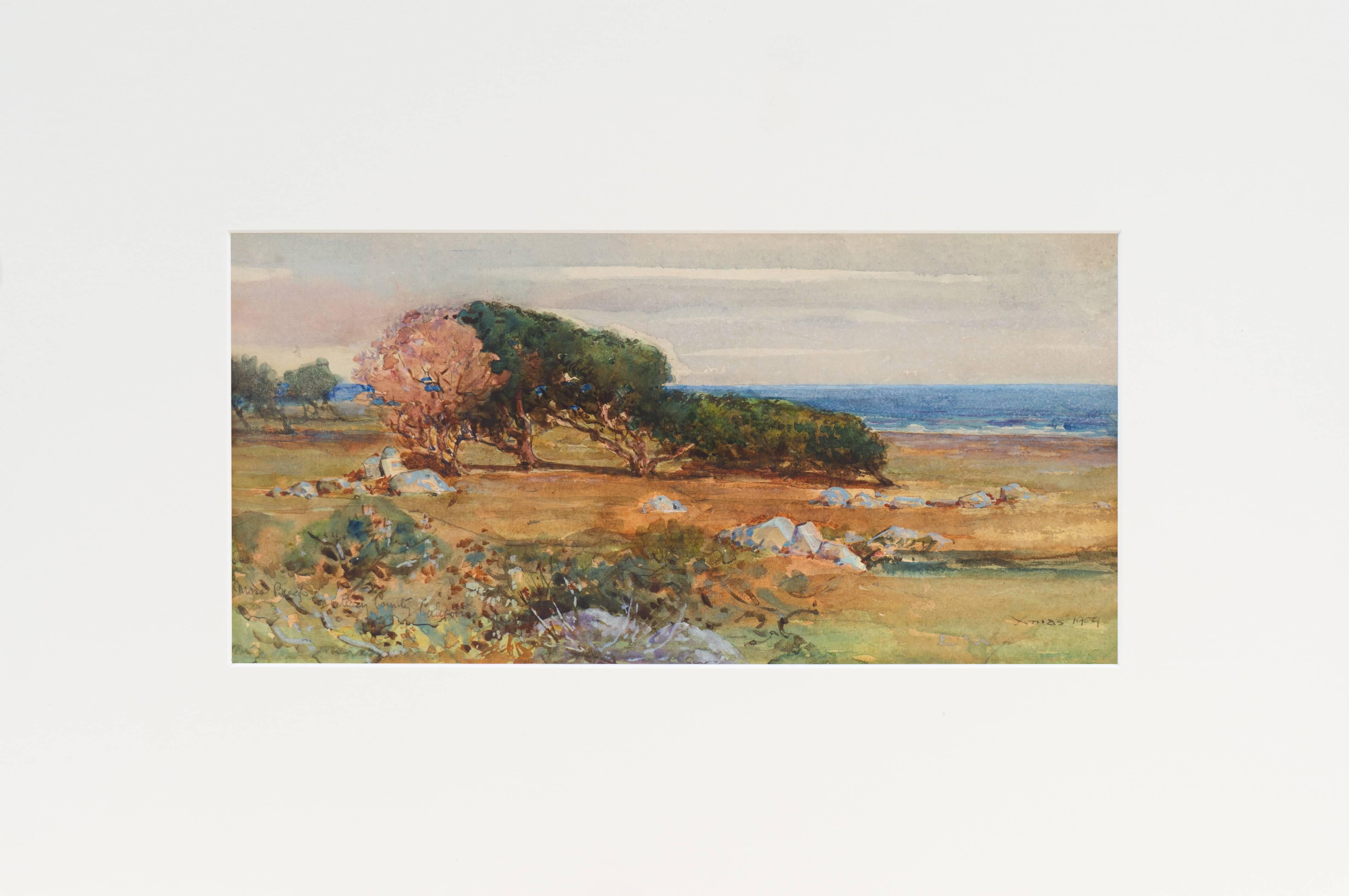 « Moss Beach, Monterey, Californie », paysage côtier Pacifique, ASL NYC, Bénézit - Art de Elmer Wachtel