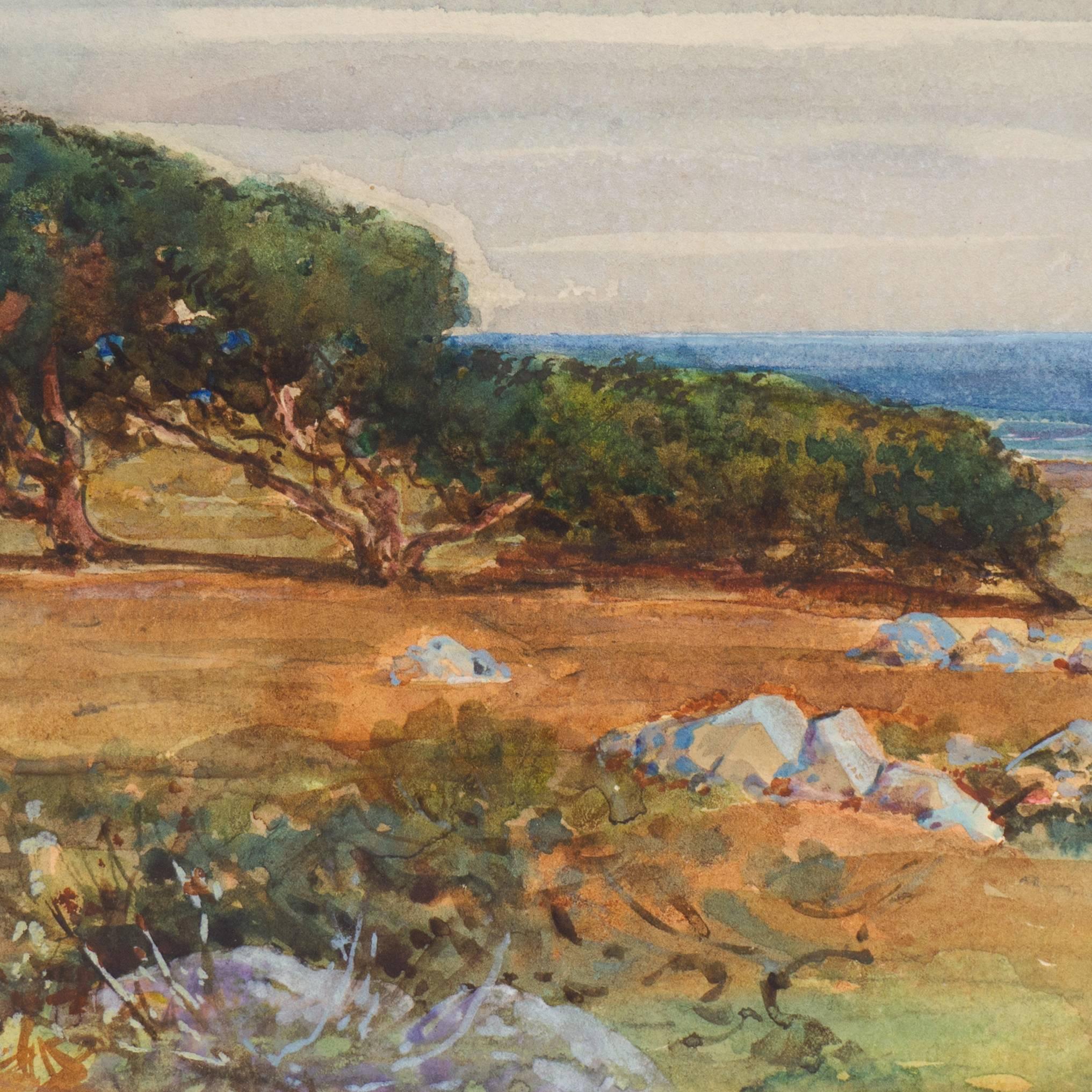« Moss Beach, Monterey, Californie », paysage côtier Pacifique, ASL NYC, Bénézit - Marron Landscape Art par Elmer Wachtel